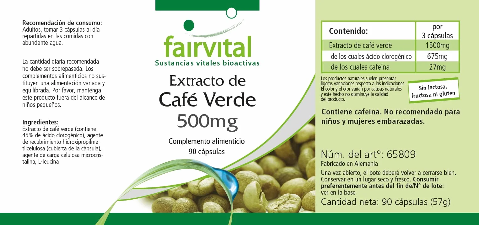 Fairvital Estratto di caffè verde 500 mg 90 capsule alto dosaggio standardizzato 45% acido clorogenico vegano