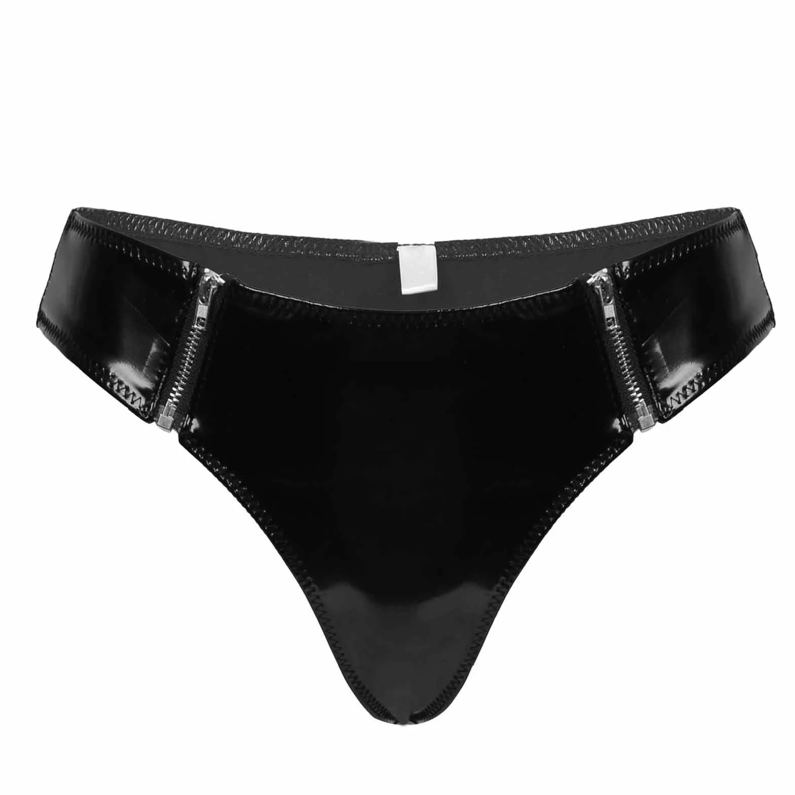 Kobiece majtki z błyszczącej skóry slip niski stan zamek błyskawiczny przód bielizna sexy Clubwear
