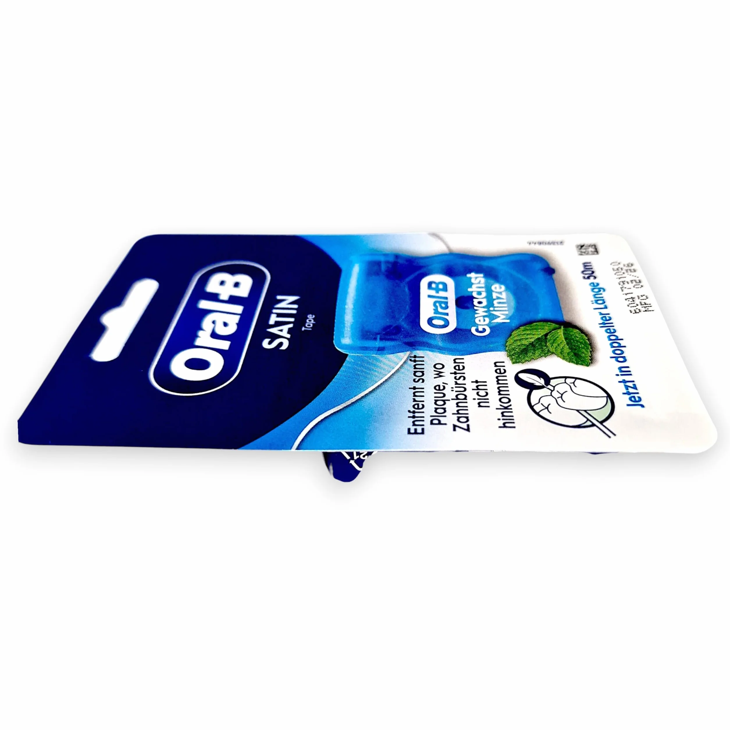 Oral-B Rotolo di nastro satinato per rimuovere la placca, il filo interdentale cerato per spazi ristretti, per una sensazione di freschezza e pulizia, sapore di menta, rotolo da 50 m