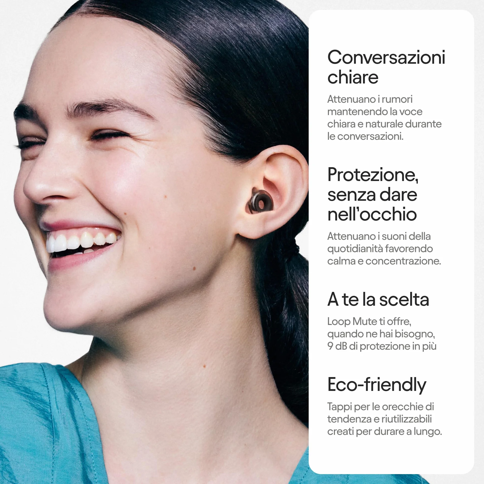 Loop Engage 2 Plus Tappi orecchie – Sollievo dai rumori della quotidianità e suono della voce nitido per eventi sociali, conversazioni, genitori e iperacusia – Riduzione del rumore da 16 dB + Mute