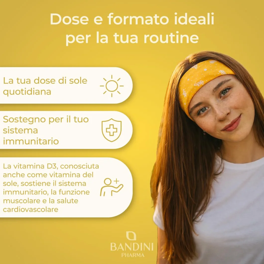 Bandini® Vitamina D3 2000 UI 365 Softgels, Alto Dosaggio 50μg, Vitamine D Colecalciferolo in perle, In Olio Extravergine di Oliva per Assorbimento Ottimale, Ossa, Denti, Muscoli, Sistema immunitario