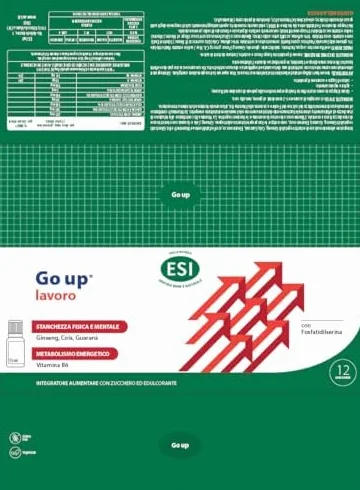 ESI - Go Up Lavoro, Integratore Alimentare a Base di Guaranà, Ginseng e Vitamina B6, Contrasta Stanchezza Fisica e Mentale, Gusto Mela Rossa, Senza Glutine e Vegetariano, 12 Mini Drink
