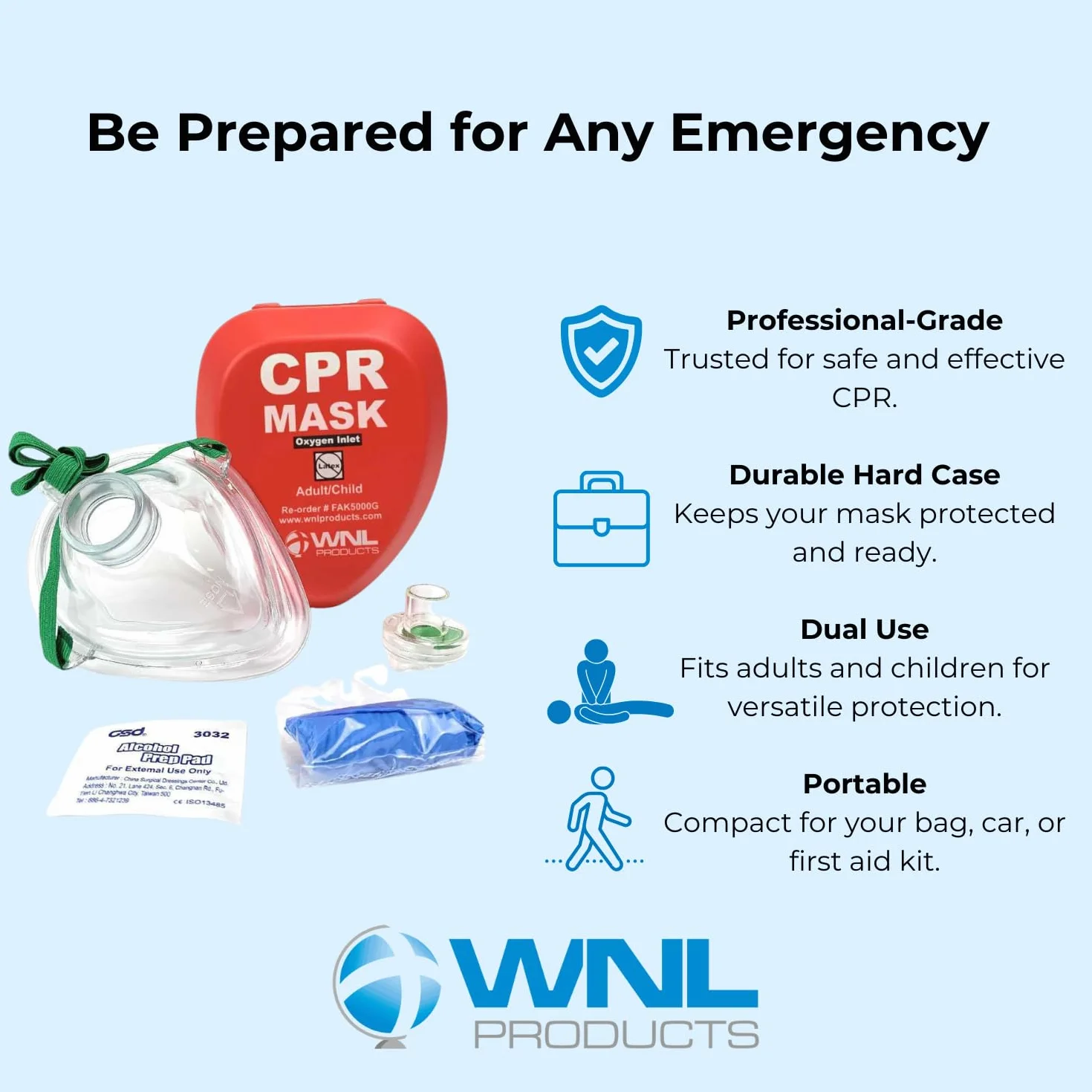 WNL Products CPR Rescue Mask Adult Child Infant Pocket Resuscitator Hard Case Kit Belt Clip