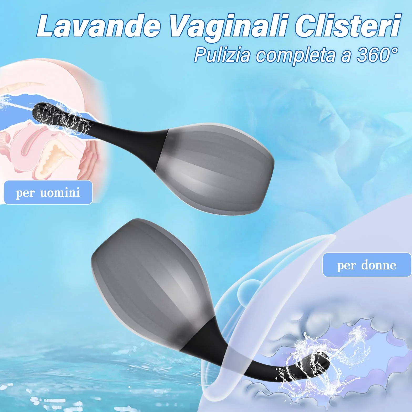 Clistere per Pulizia Ano per Uomini e Donne - Peretta per Clistere per Adulti da 300 ML con Ugello Flessibile per Doccia Anale, Kit Doccia Vaginale in Silicone Antireflusso per Lavaggio Anale e Colon