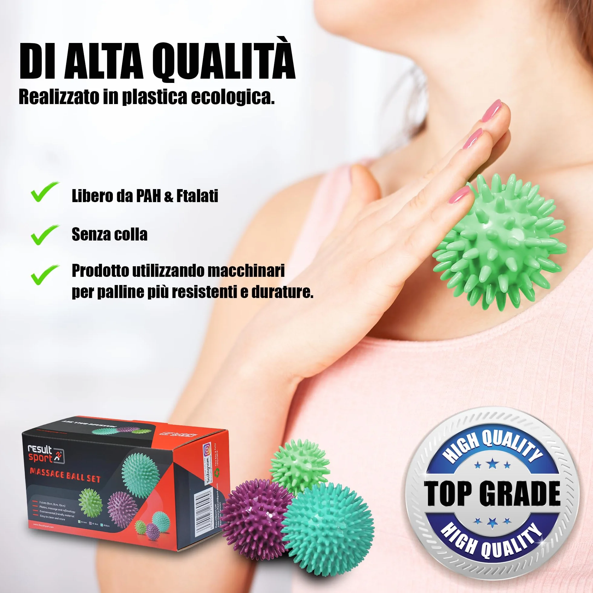 ResultSport - Palla da massaggio Riflessologia da stress - 6cm, 8cm, 10cm - per riflessologia, massaggi dei punti trigger, esercizi contro lo stress e il dolore miofasciale e lacrosse