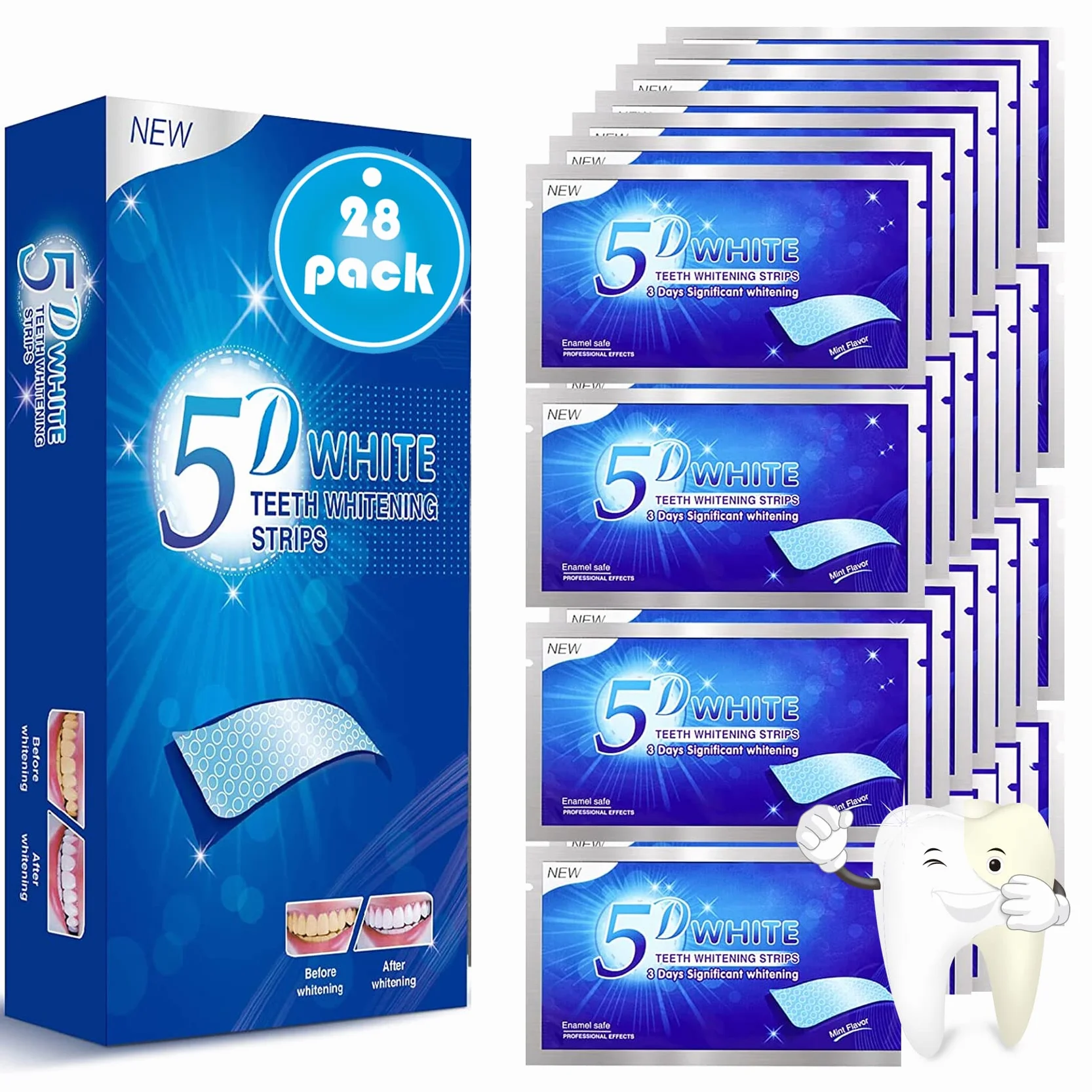 Sbiancante per Denti, 56 Strisce Sbiancanti Denti, Riduce Sensibilità dei Denti e Rimuove Macchie Dental