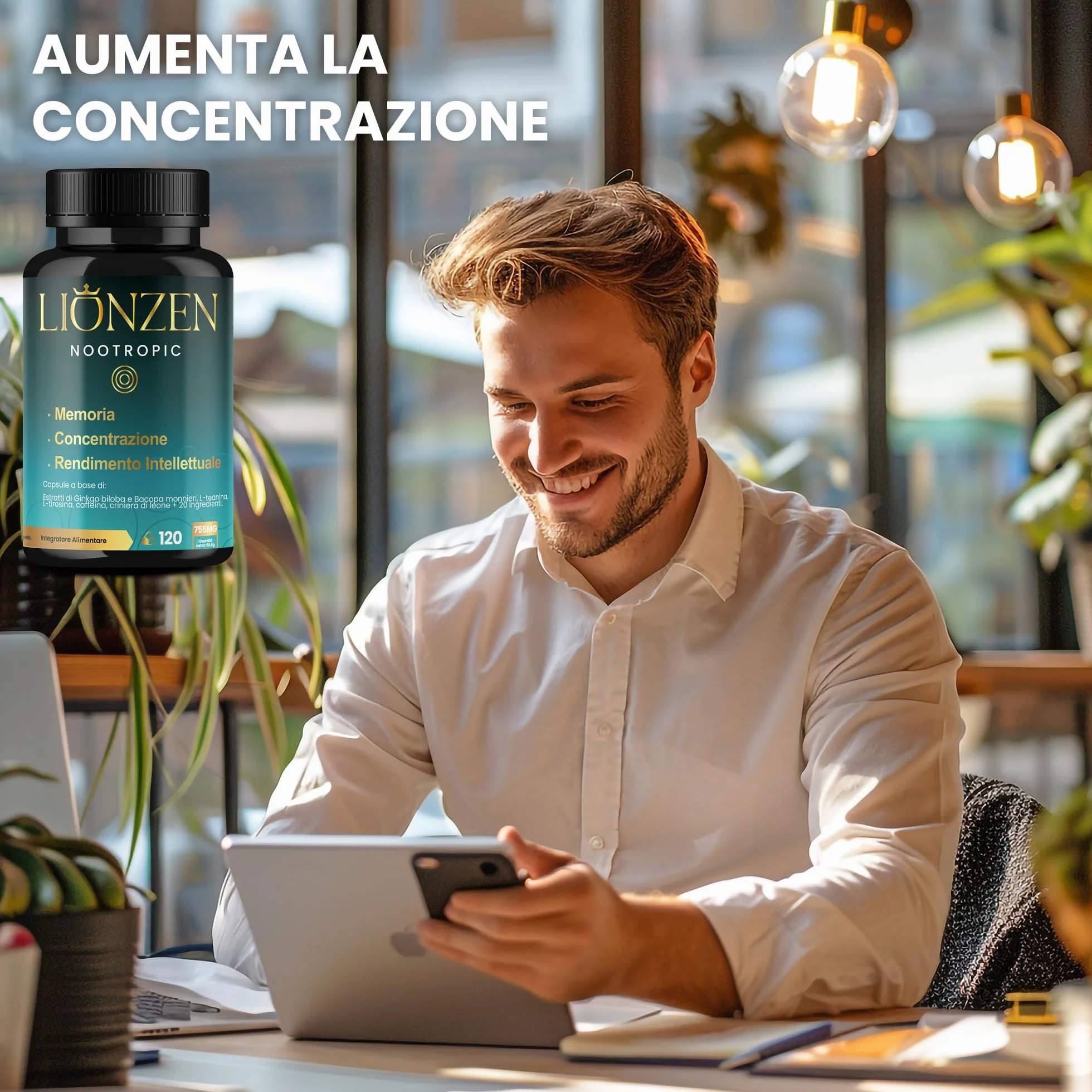 Nootropico concentrato Memoria e Concentrazione 23 ingredienti naturali Bacopa Ginkgo Biloba Caffeina Vitamine Magnesio