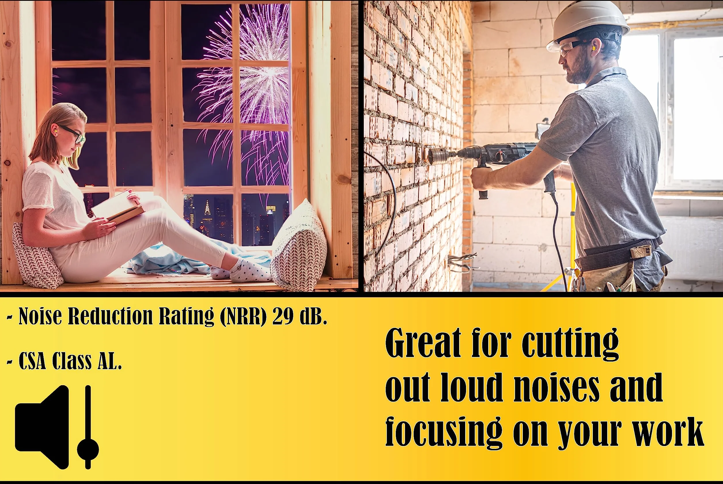 Earplugs in schiuma per dormire e lavorare gialli (20 Paia)