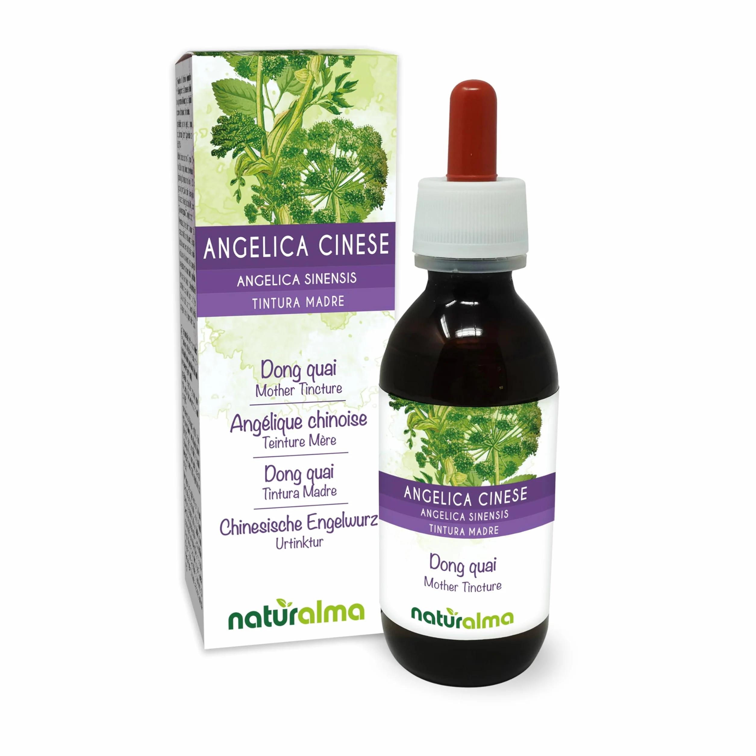 Angelica sinensis Dong quai radici Tintura Madre analcoolica Naturalma Estratto liquido gocce 120 ml Integratore alimentare Vegano