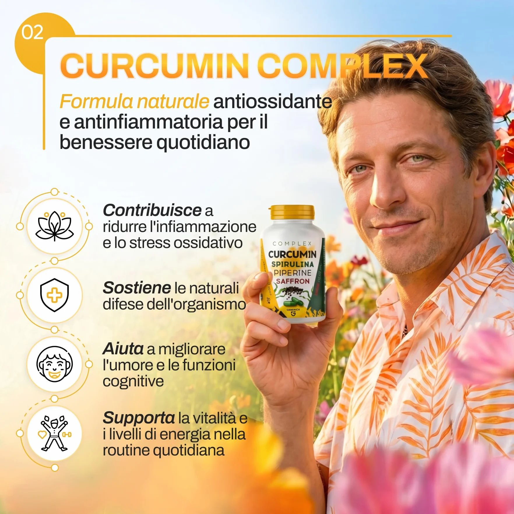 Capsule Complex Curcumin 500 mg Curcuma 10% Spirulina 20 mg Zenzero 20 mg Piperina 1 mg 30 Capsule Integratore Alimentare
