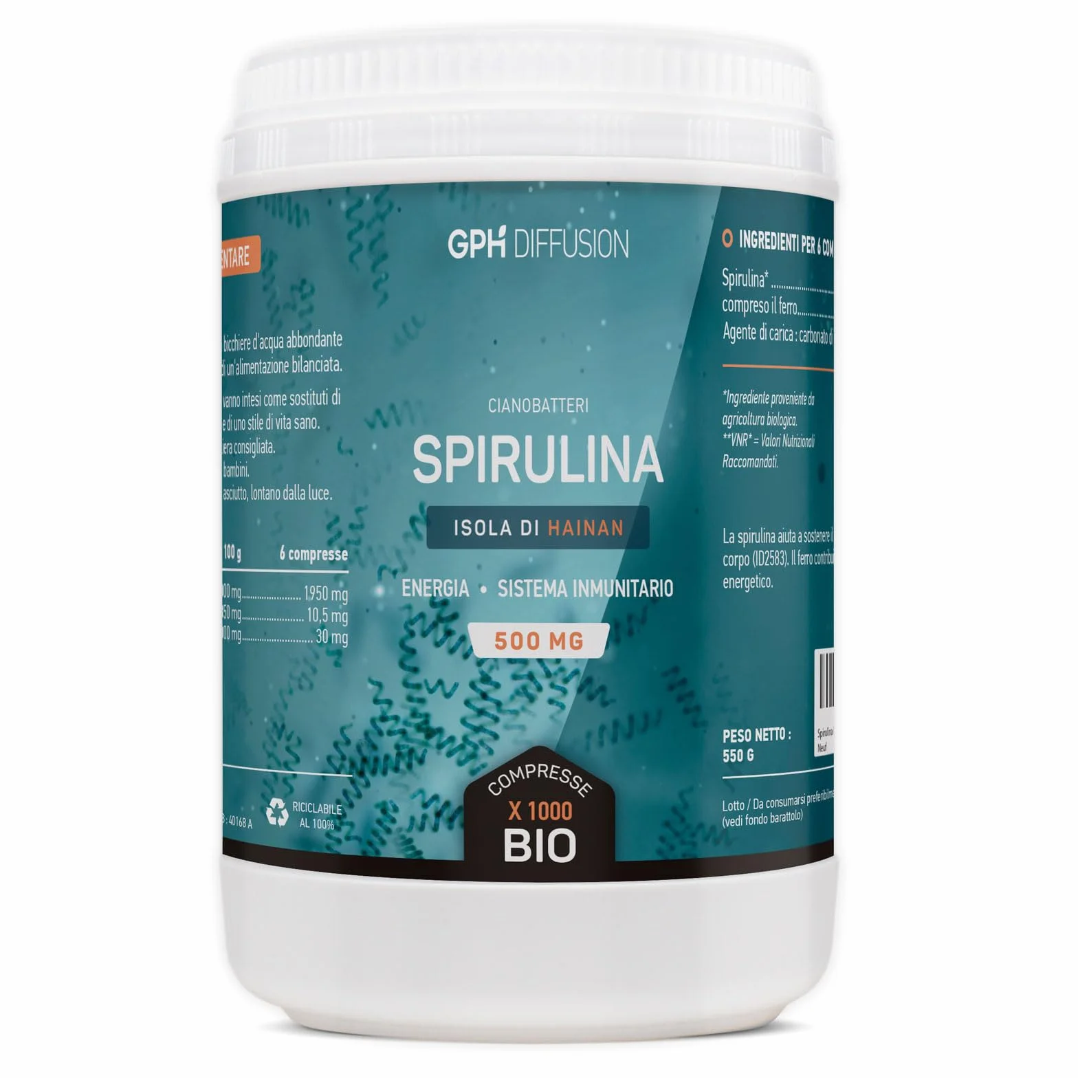 GPH Diffusion Spirulina Biologica 500mg 1000 compresse