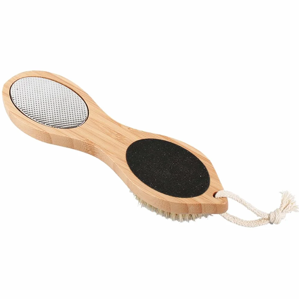 Spazzola per Piedi in Legno 4 in 1 con Pietra Pomice e Raspa Mentale