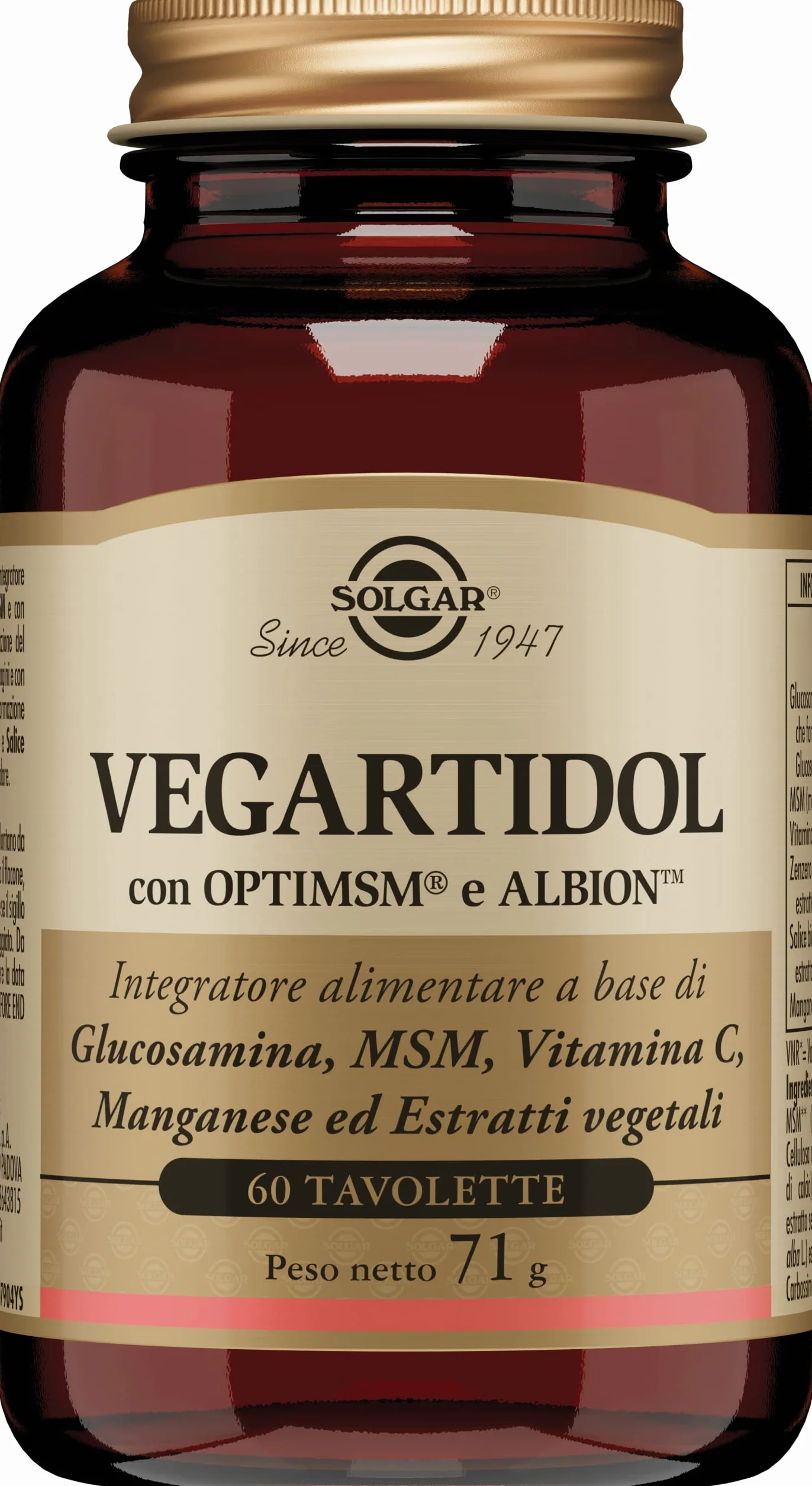 Solgar Vegartidol, 60 tavolette – Glucosamina & MSM per articolazioni (con Zenzero, Salice e Vitamina C)