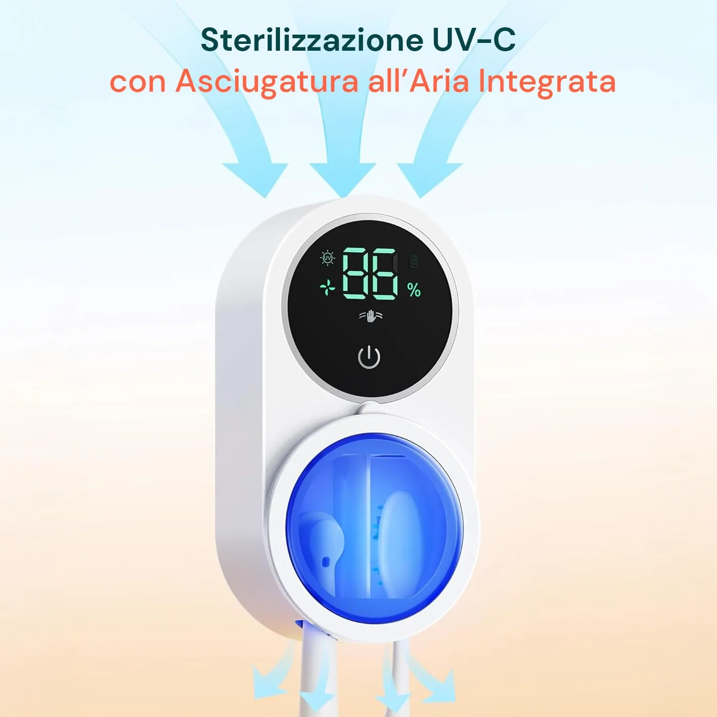 Avilia Sterilizzatore Spazzolini da Parete UV-C con Sensore Infrarossi e Display LED - Asciugatura Automatica e Ricarica USB - Porta Spazzolino Antibatterico per Spazzolini Manuali ed Elettrici