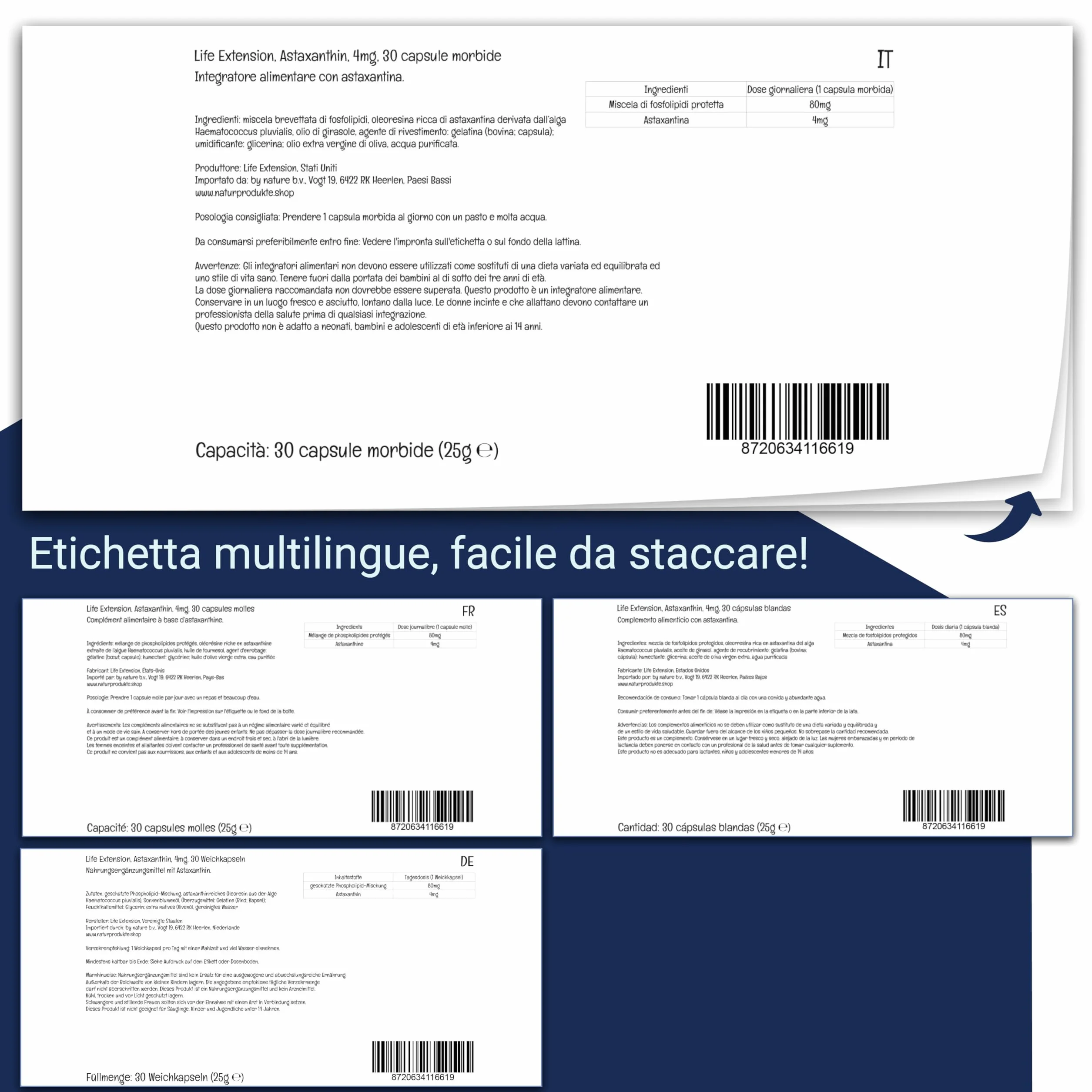 Life Extension Astaxantina 4mg con Fosfolipidi 30 Capsule molli