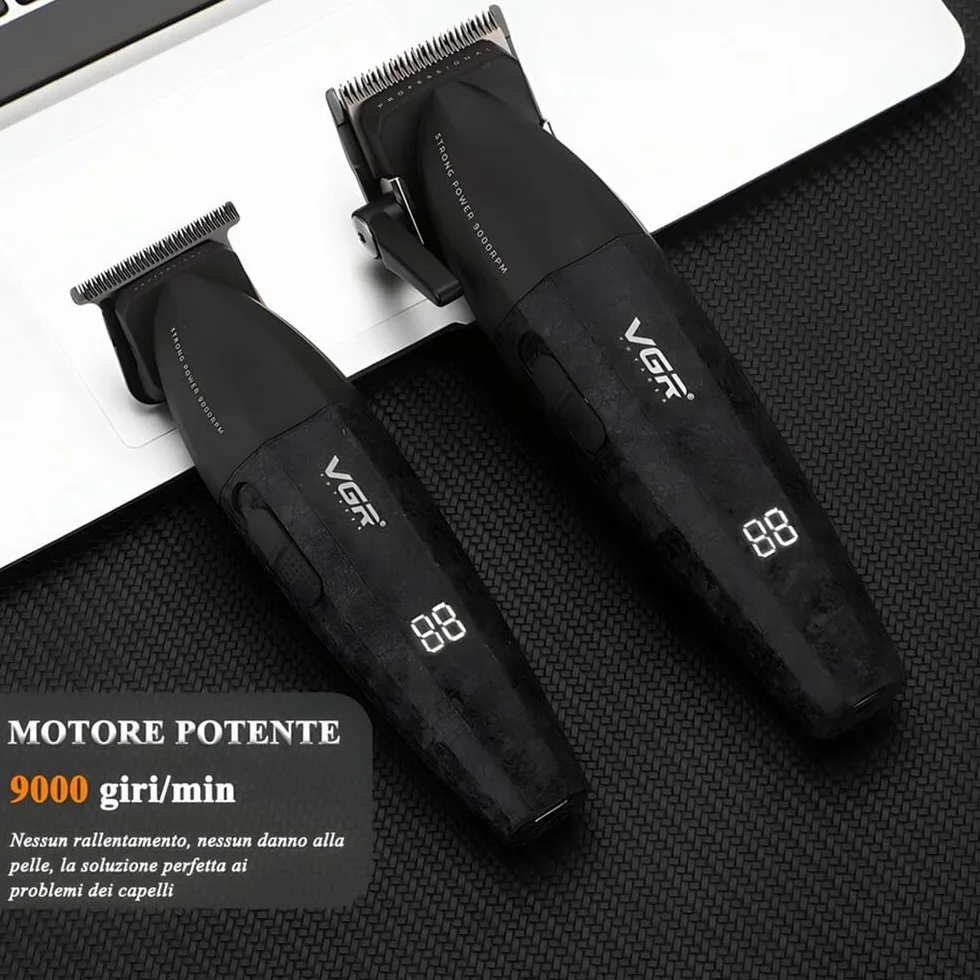 Vetrineinrete® Coppia di rasoi tagliacapelli VGR HAIR TRIMMERR E CLIPPER ricaricabili con display 9000rpm leva conica
