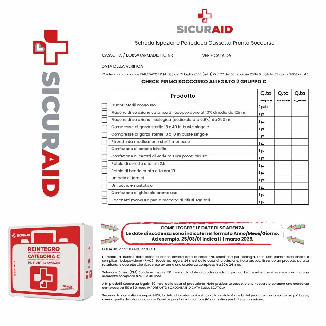 SICURAID Kit di Reintegro Pronto Soccorso Allegato 2 Gruppo C Aziende 2 Dipendenti DM 388/2003