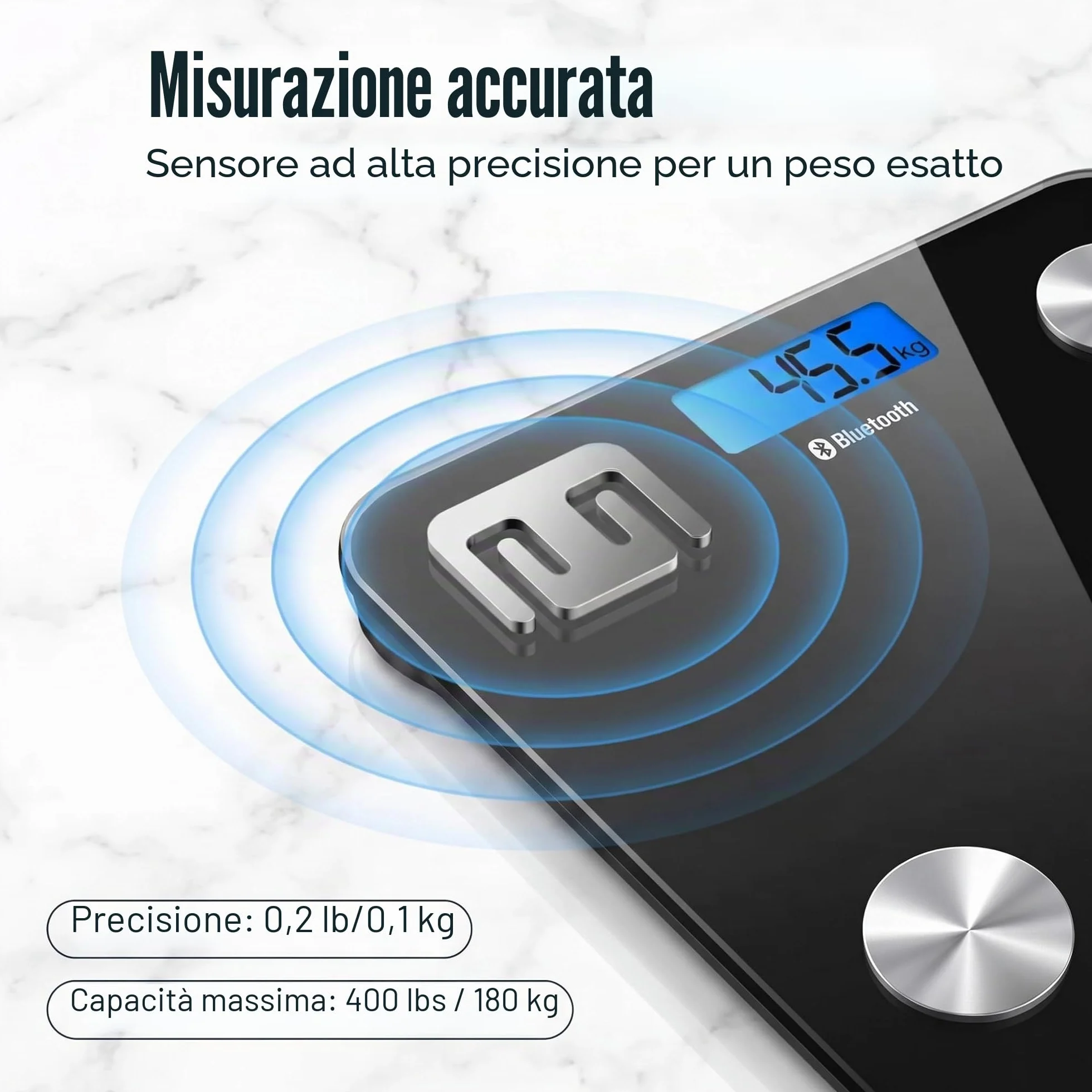 HF Bilancia Pesapersone Professionale Impedenziometrica Bluetooth Digitale con App Misura Peso Corporeo, Massa Grassa, BMI, Massa Muscolare, Massa Ossea, Proteine (Nero con retroilluminazione blu)