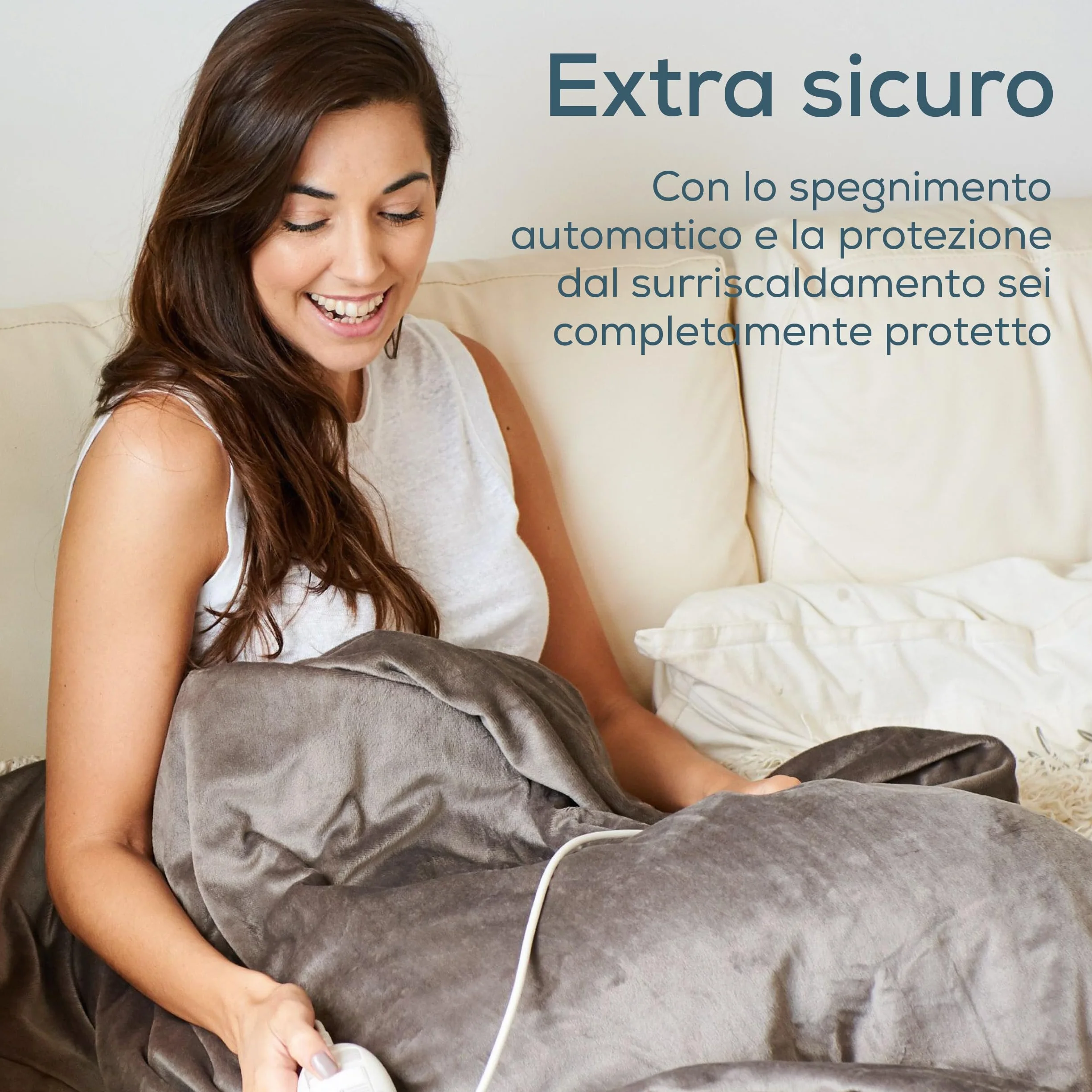 Beurer HD 75 Cosy Coperta Elettrica con Dispositivo di Termoregolazione Elettronico, 6 livelli di temperatura e spegnimento automatico dopo 3h, colore Taupe