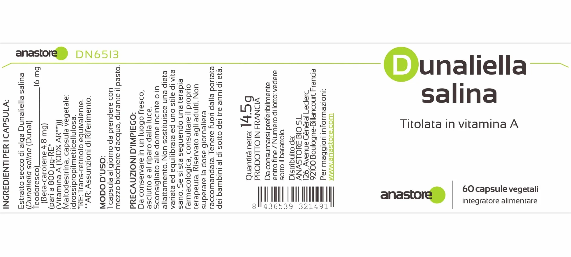 VITAMINA A * Retinol * 100% Naturale*VEGAN* Derivata dall'alga Dunalellia Salina * 16mg titolata al 30% in beta-carotene * 100% soddisfatto o RIMBORSATO * Fabbricato in FRANCIA
