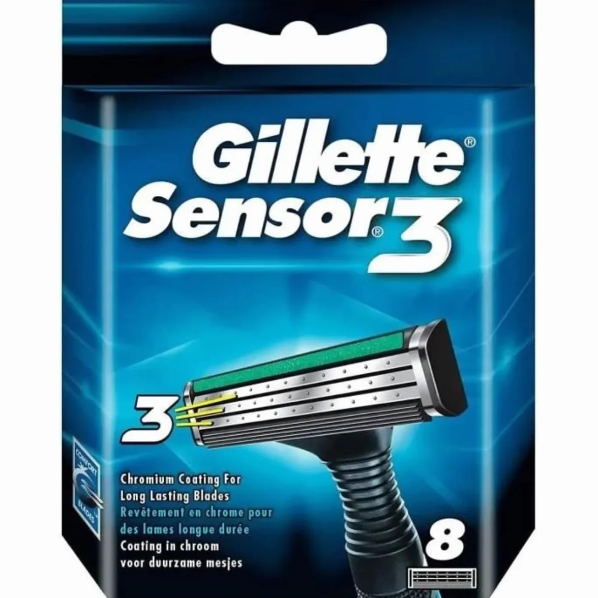 Gillette Sensor3, Confezione da 8 Lamette da Barba di Ricambio da 3 Lame, con Testina Snodabile, Rivestimento in Cromo per Lame che Durano a Lungo