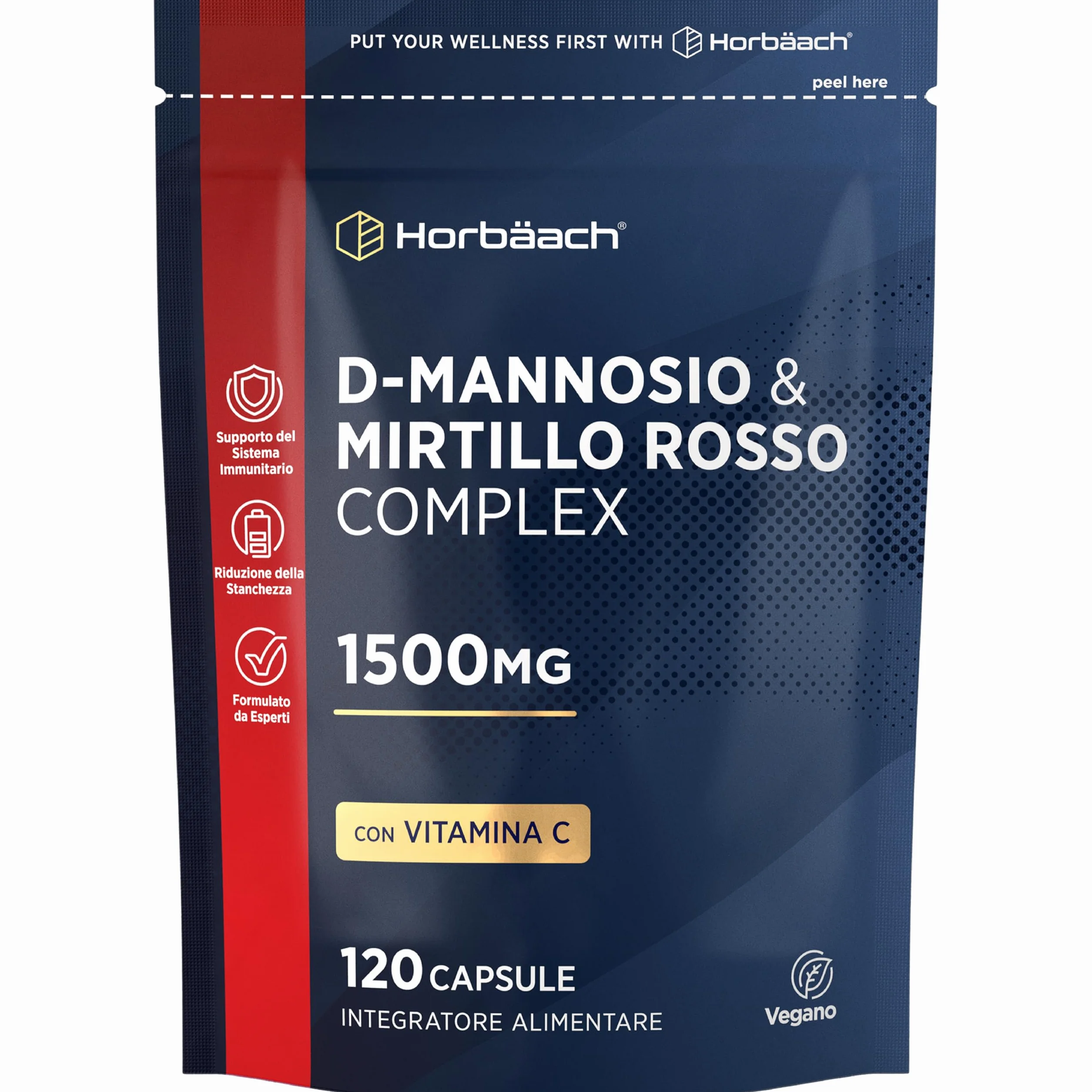 D Mannosio Cranberry 1500 mg | 120 Capsule Vegane | con Vitamina C | aiuta il Sistema Immunitario | di Horbaach