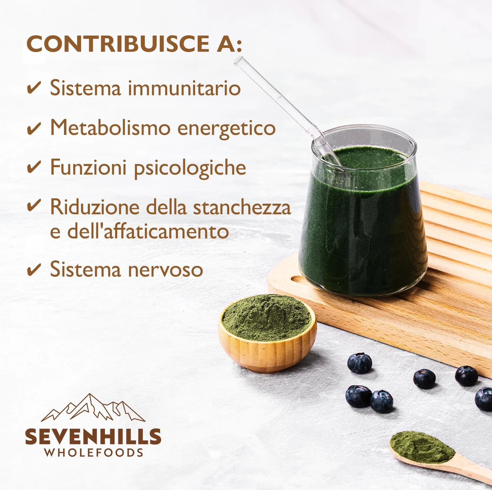 Sevenhills Wholefoods Miscela Super Greens Biologica Spirulina Clorella Erba Grano Orzo 400g Polvere Superalimenti Verdi