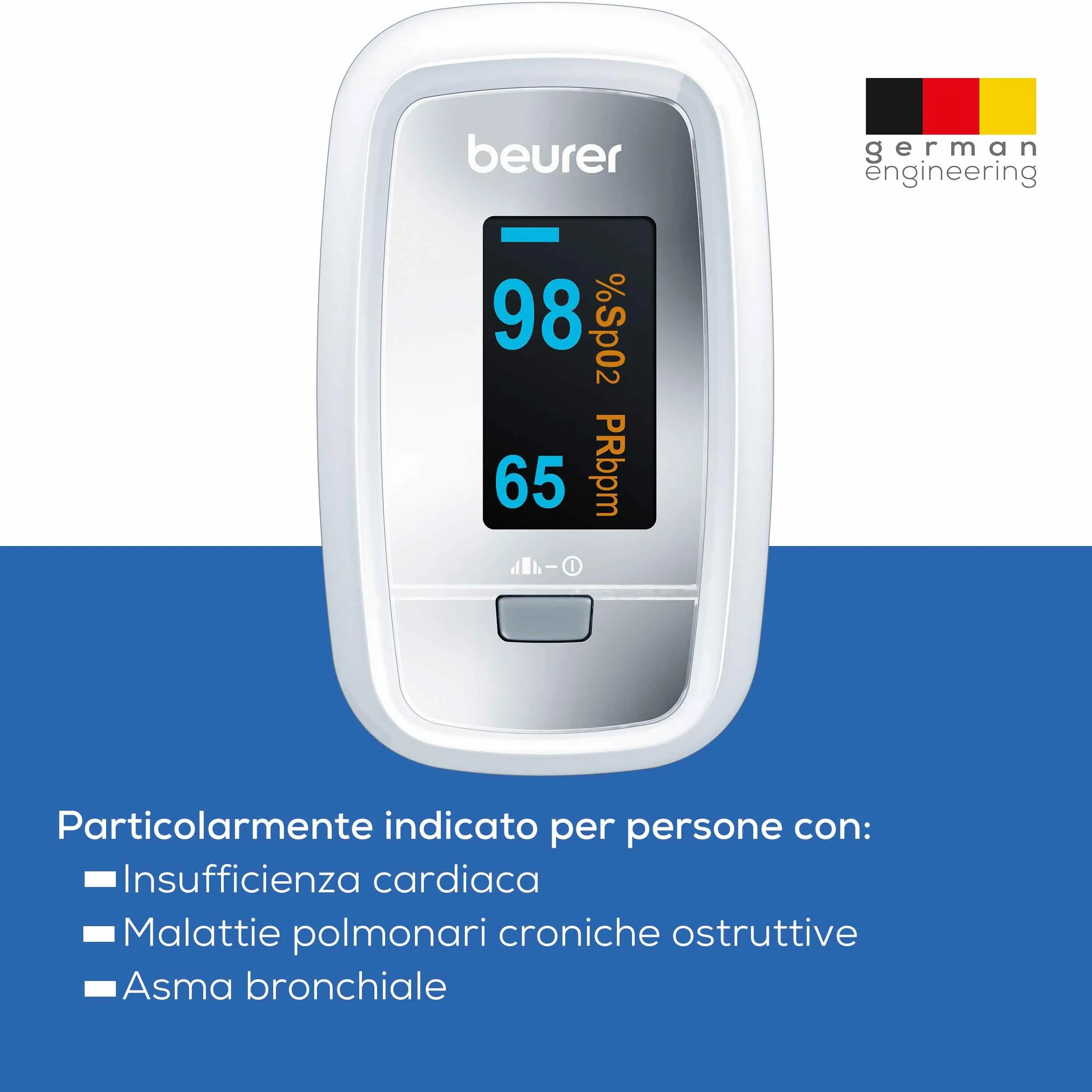 Beurer PO 30 Saturimetro da Dito Professionale SpO2 Frequenza Cardiaca Display Colorato Custodia Inclusa Dispositivo Medico