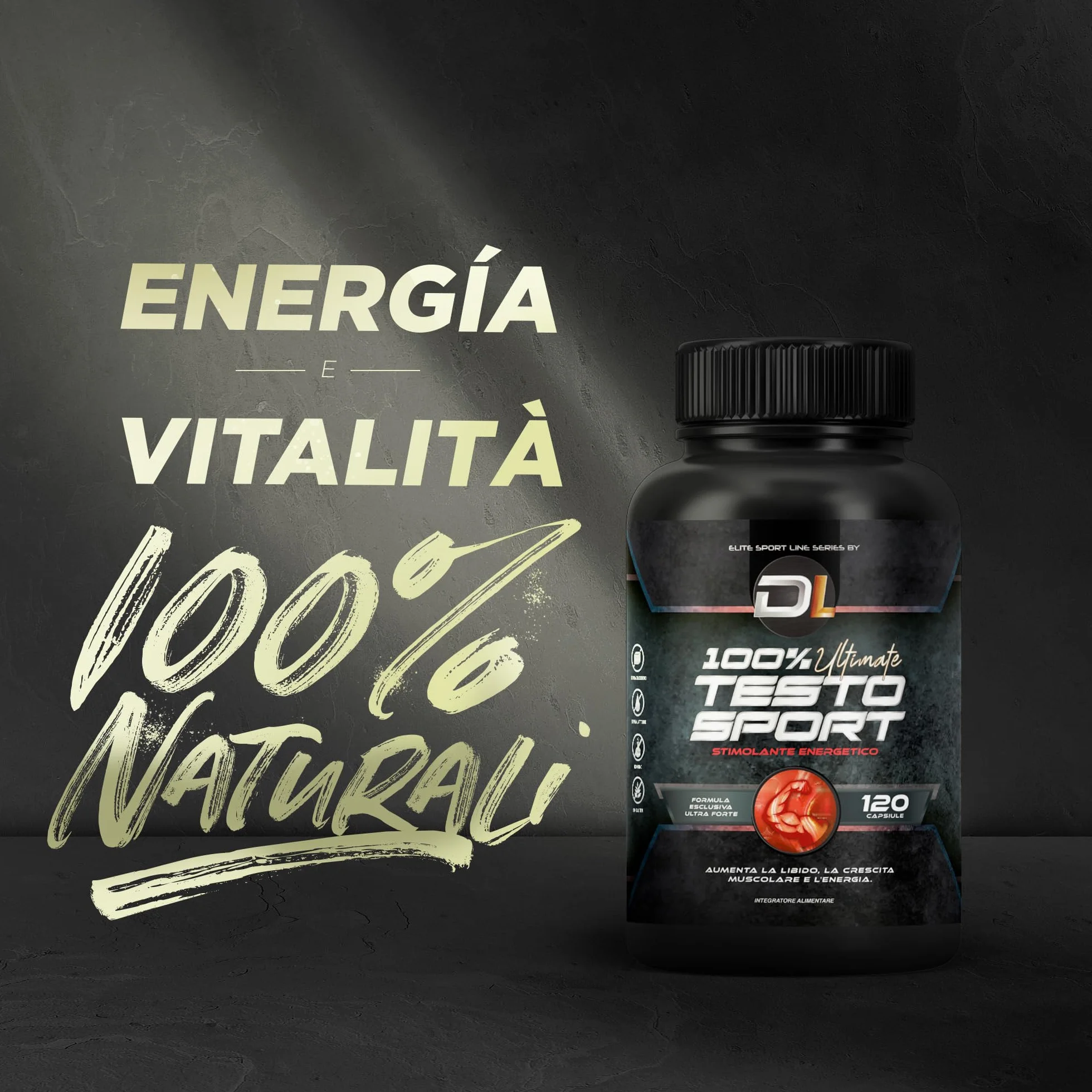 Healthy Fusion 100% ULTIMATE TESTOSPORT | Booster con Maca, aAhwagandha e Tribulus | Efficace potenziatore sessuale | Aumenta la massa muscolare | Energia e le prestazioni sportive | 120 capsule