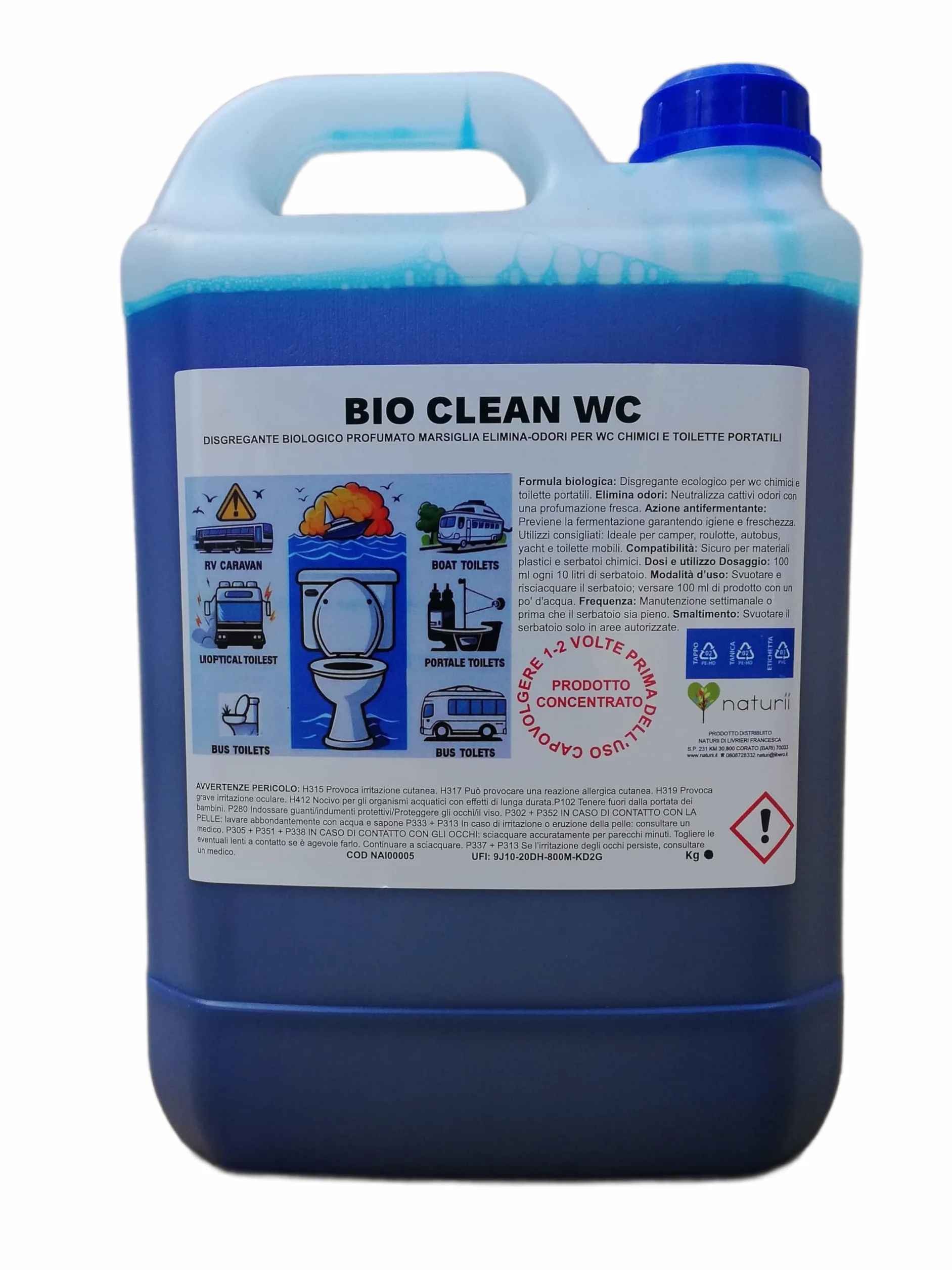 BIO CLEAN WC Disgregante Profumato 5 kg per WC Chimici e Toilette Portatili, Antiodore, Previene Fermentazione
