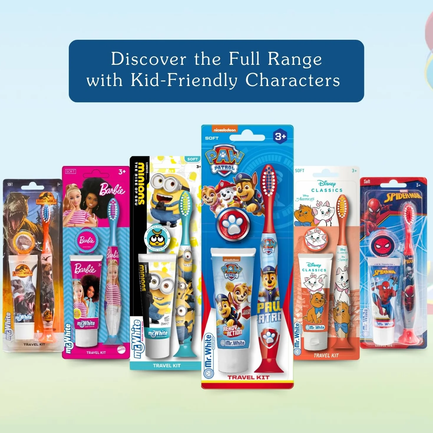 Paw Patrol, set da viaggio per bambini, include dentifricio aromatizzato alla fragola e spazzolino a setole morbide con ventosa e tappo protettivo, kit per l'igiene orale adatto ai viaggi per bambini