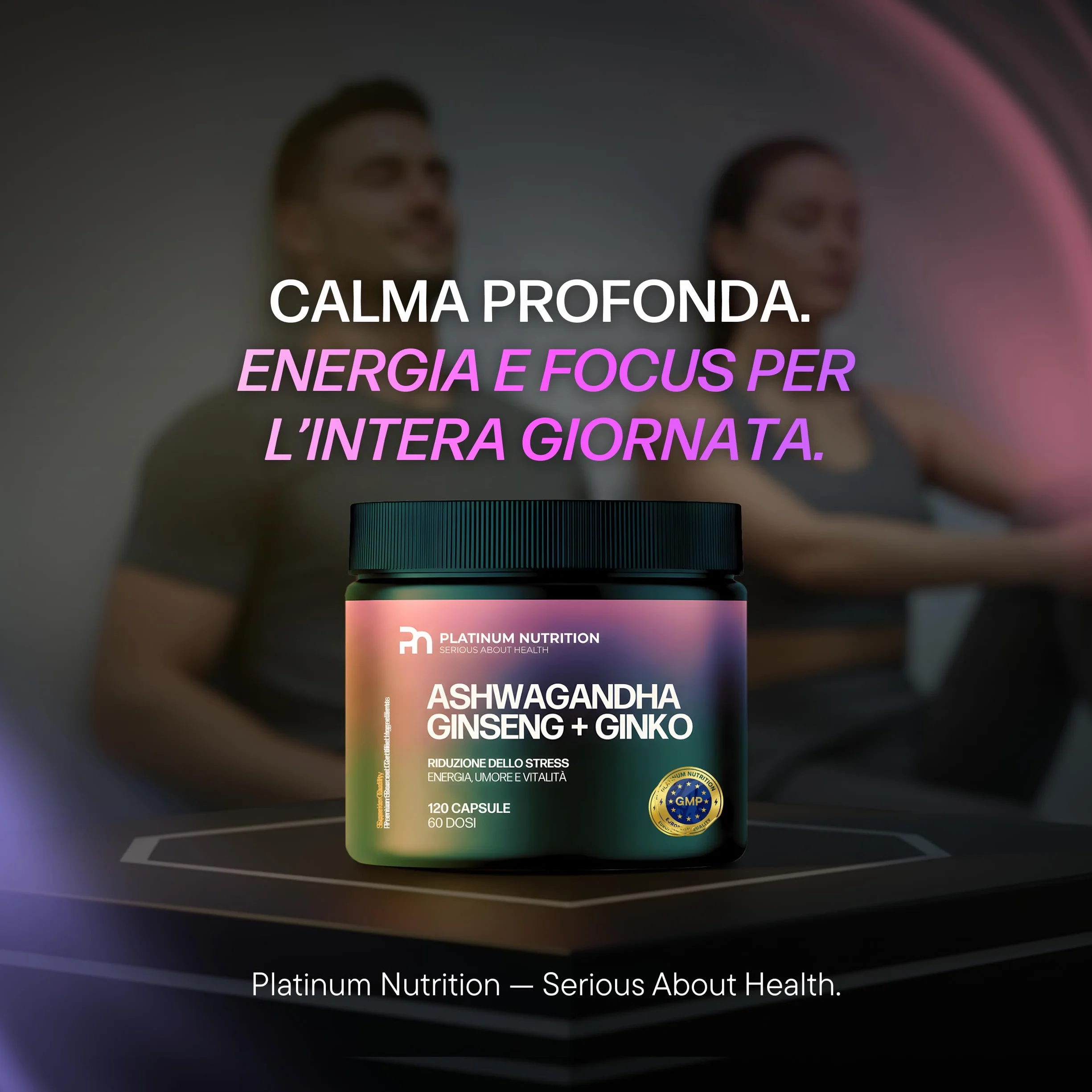 Platinum Nutrition Ashwagandha KSM-66 con Ginseng & Ginkgo Biloba, 120 Capsule (2 Mesi) | Integratore Naturale Adattogeno per Energia Mentale, Memoria, Ansia e Stress | Complesso con Ashwagandha Pura