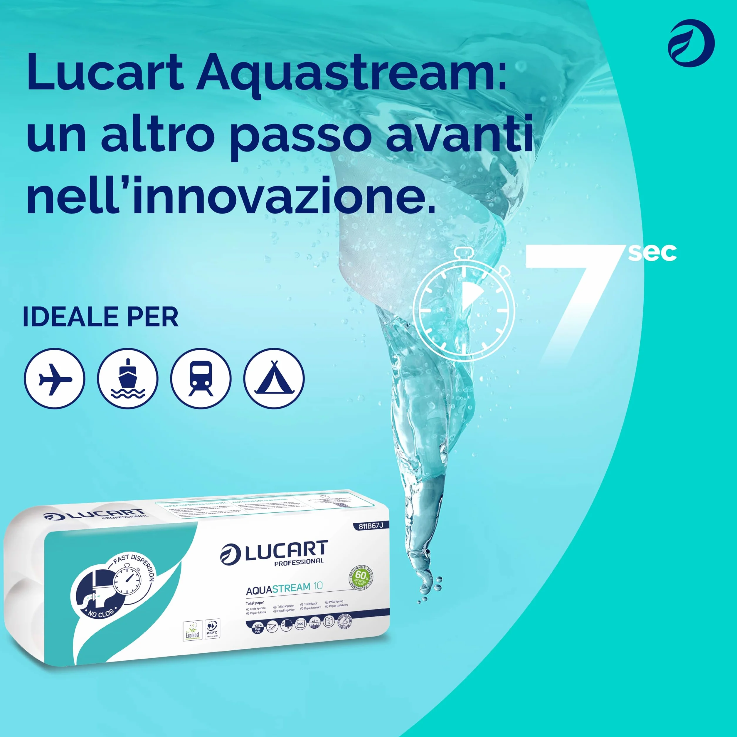 Lucart Professional AquaStream 10 Carta Igienica a Rotolo in pura cellulosa 10 Rotoli da 200 strappi 9,5x11 cm