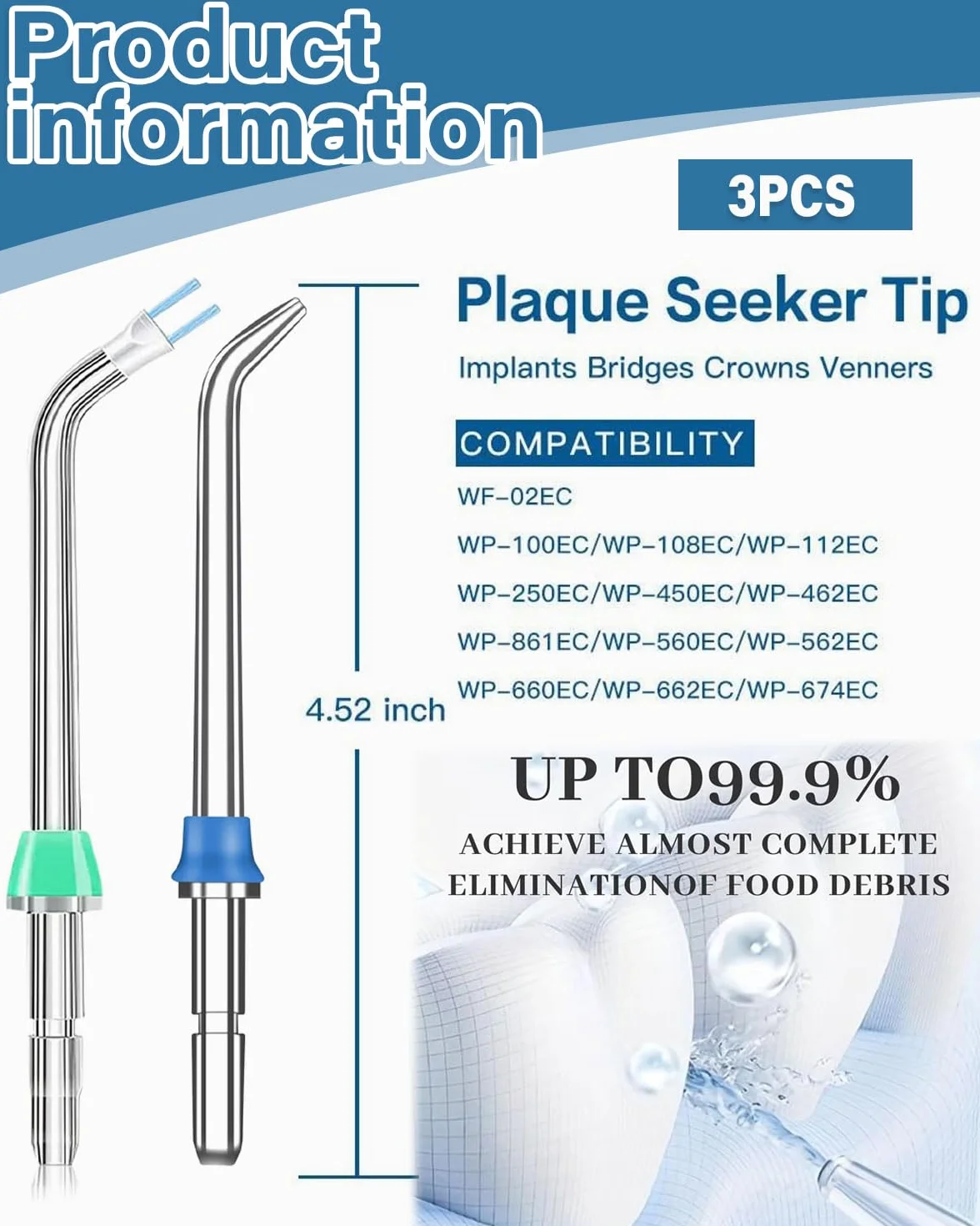 Set di 3 Punte di Ricambio per Idropulsore Dentale, Ugelli Compatibili con perWaterpi WP-100, WP-660 e Altri Modelli, Accessori per Irrigatori Orali, Spruzzo Acqua Dentario