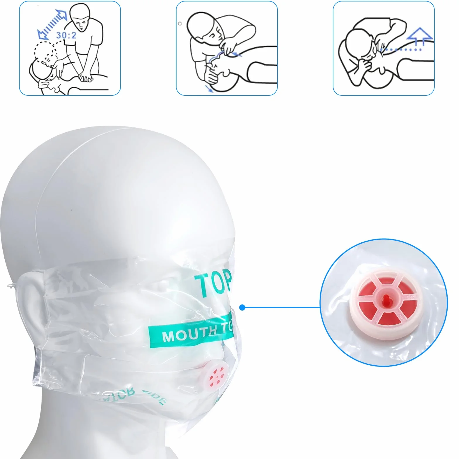Mascherine CPR e guanti monouso PVC protezione viso valvola unidirezionale barriera respiratoria primo soccorso