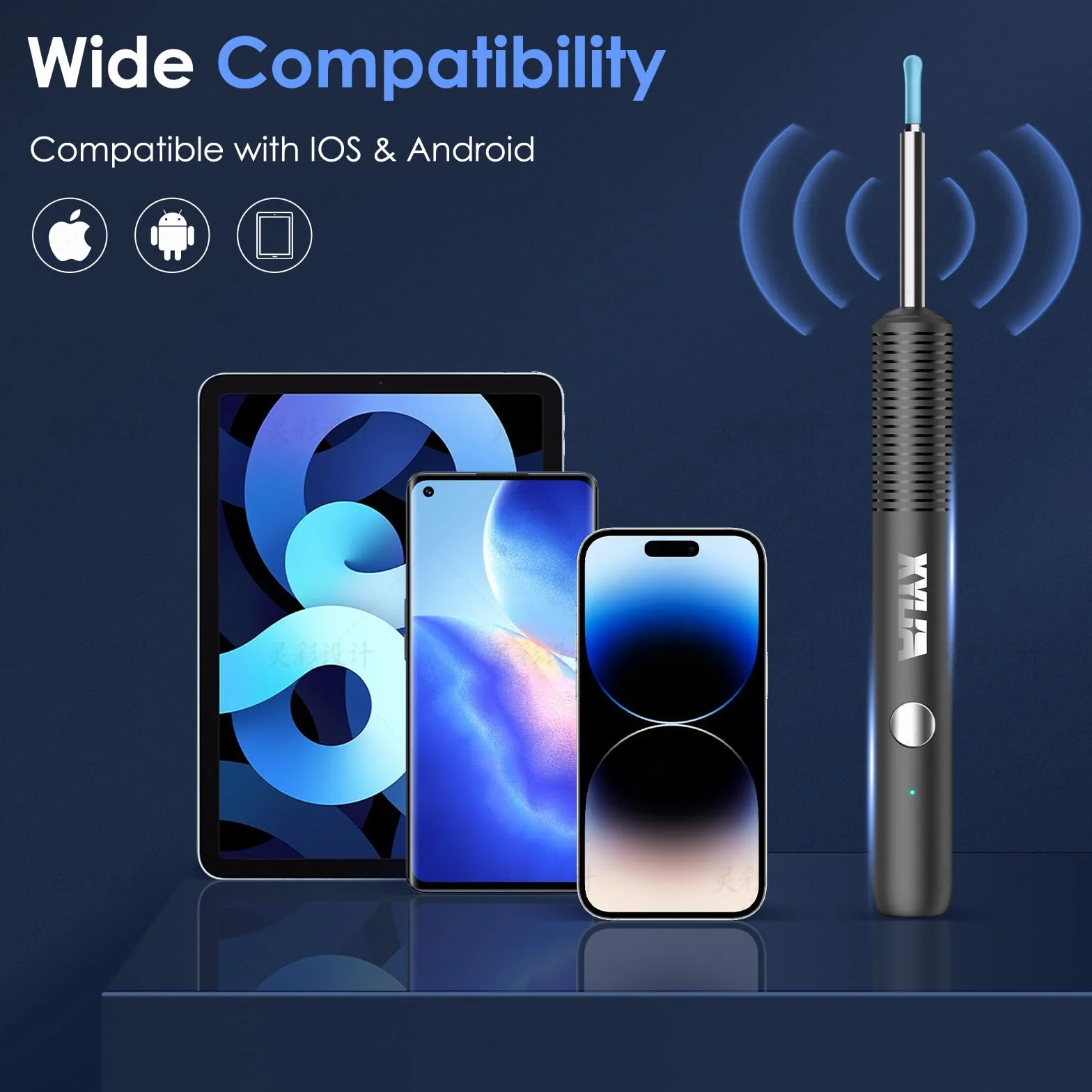 Otoscopio Pulizia Orecchie con Telecamera Ultra HD 1920P 3,5mm WIFI IP67 Impermeabile Compatibile Android IOS Nero