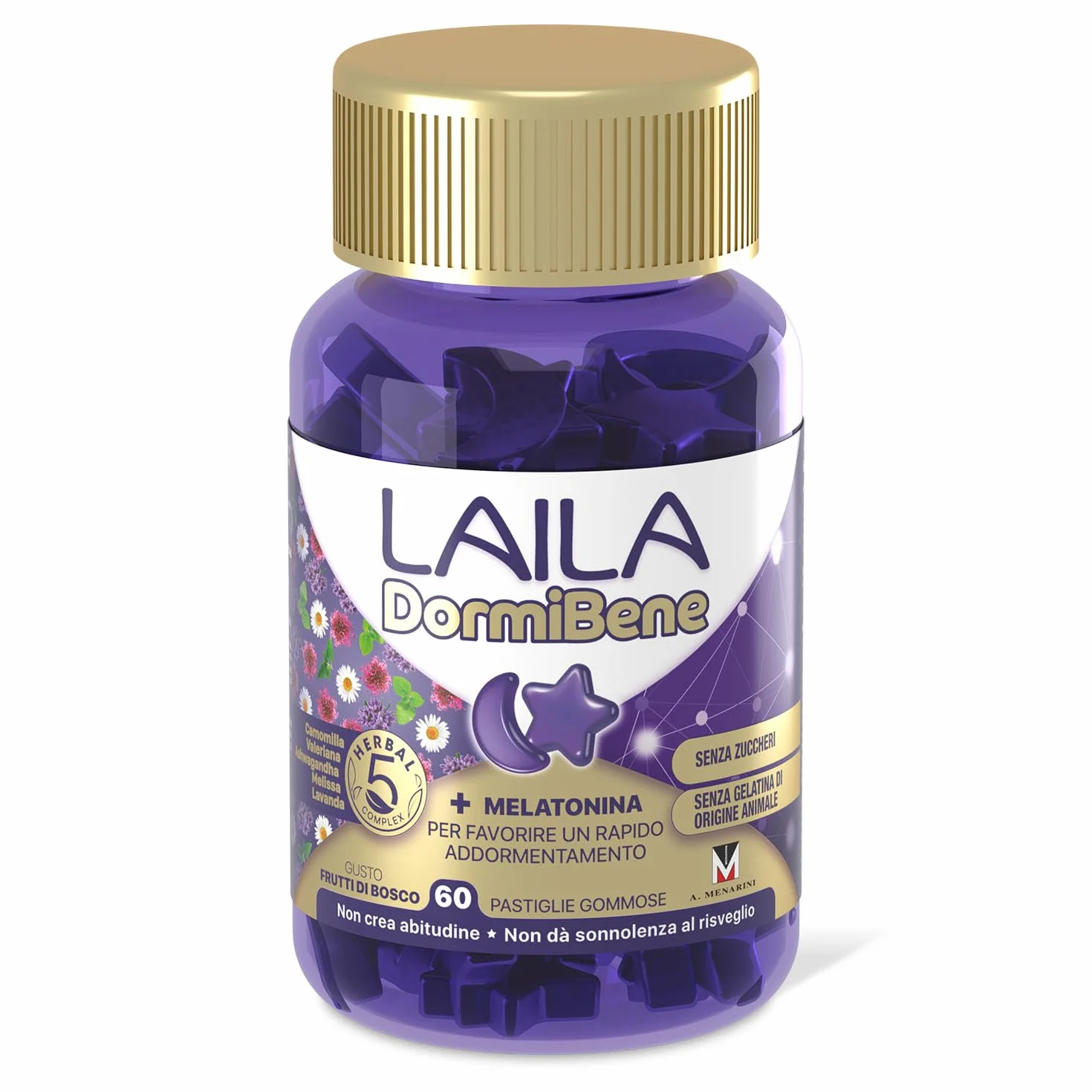 Laila DormiBene Integratore alimentare per il sonno Herbal 5 Complex Melatonina 60 pastiglie gommose