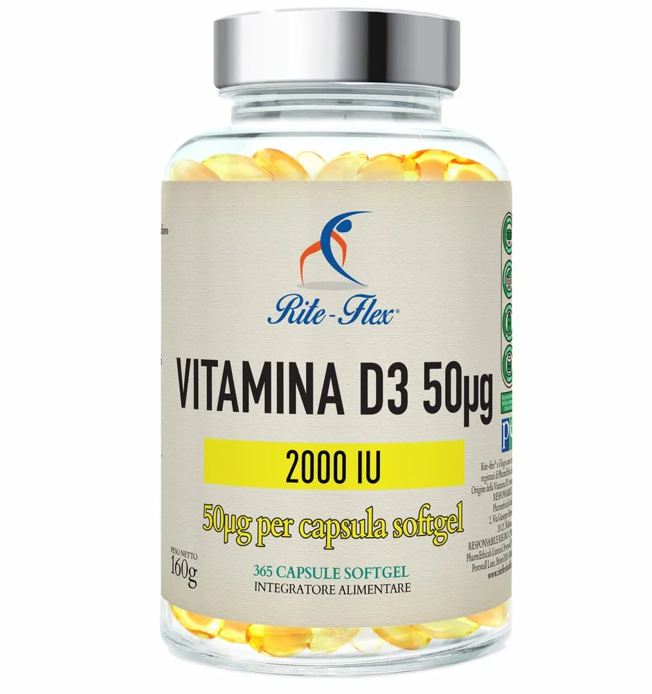 Rite-Flex, Integratore di Vitamina D3 2000 UI (365 Capsule Soft gel)