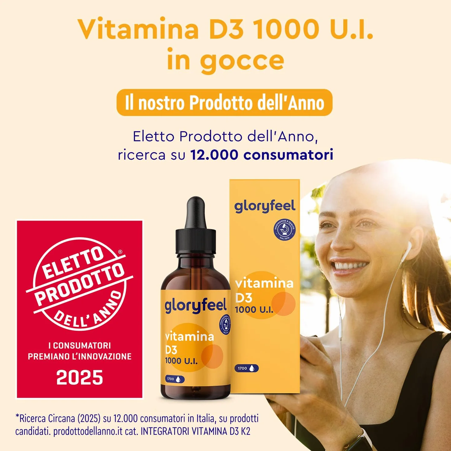 Vitamina D3 1000 UI per Goccia, 50ml (1700 Gocce), Eletto PRODOTTO DELL'ANNO 2025, Supporta Ossa, Denti e Sistema Immunitario, Vitamina D Colecalciferolo, in Olio MCD ad Alta Stabilità