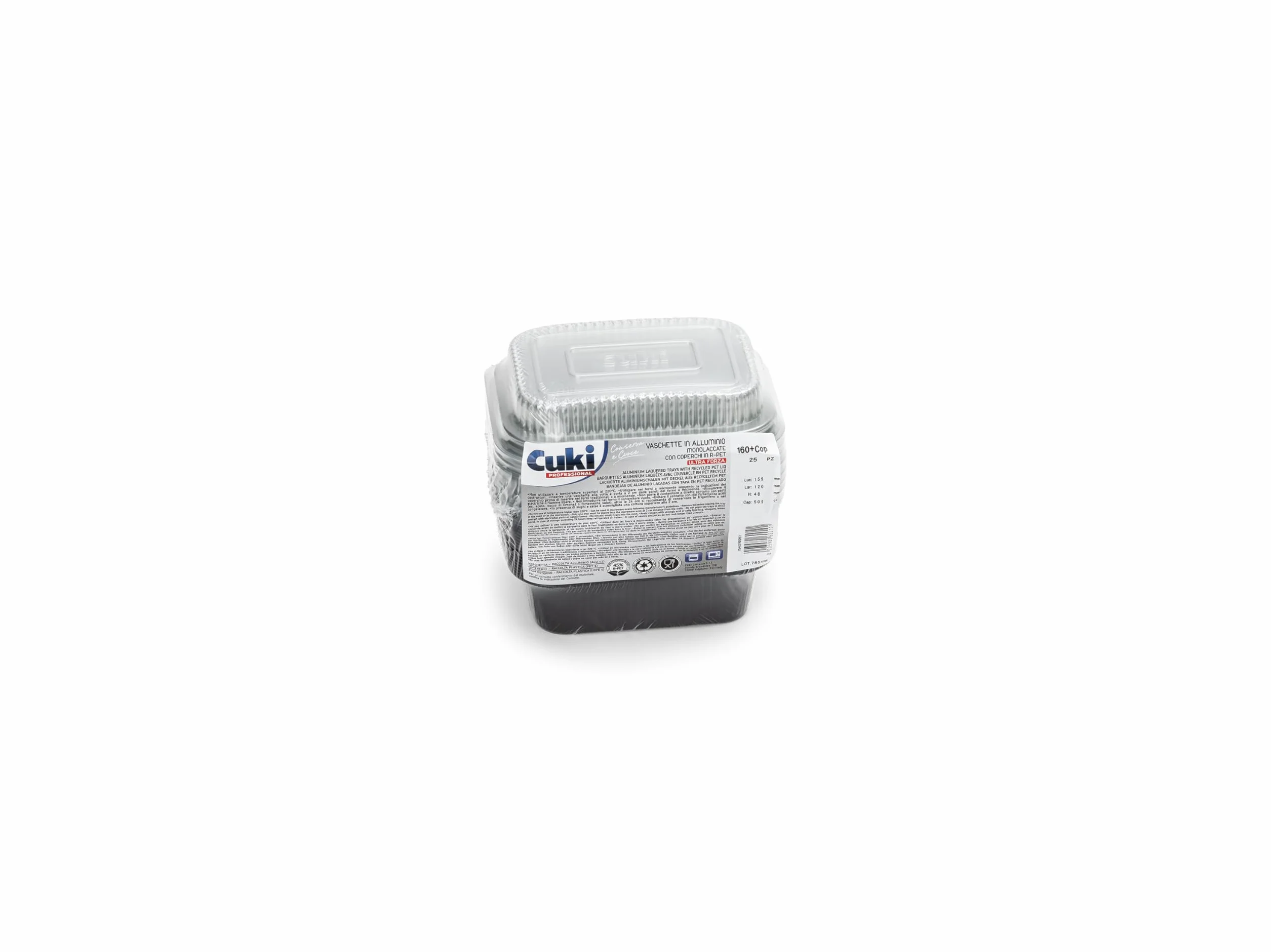 Vaschette Alluminio con Coperchi Ultra-Forza 1 Porzione 16x12x5 cm 25 Pezzi Monouso Forno Microonde