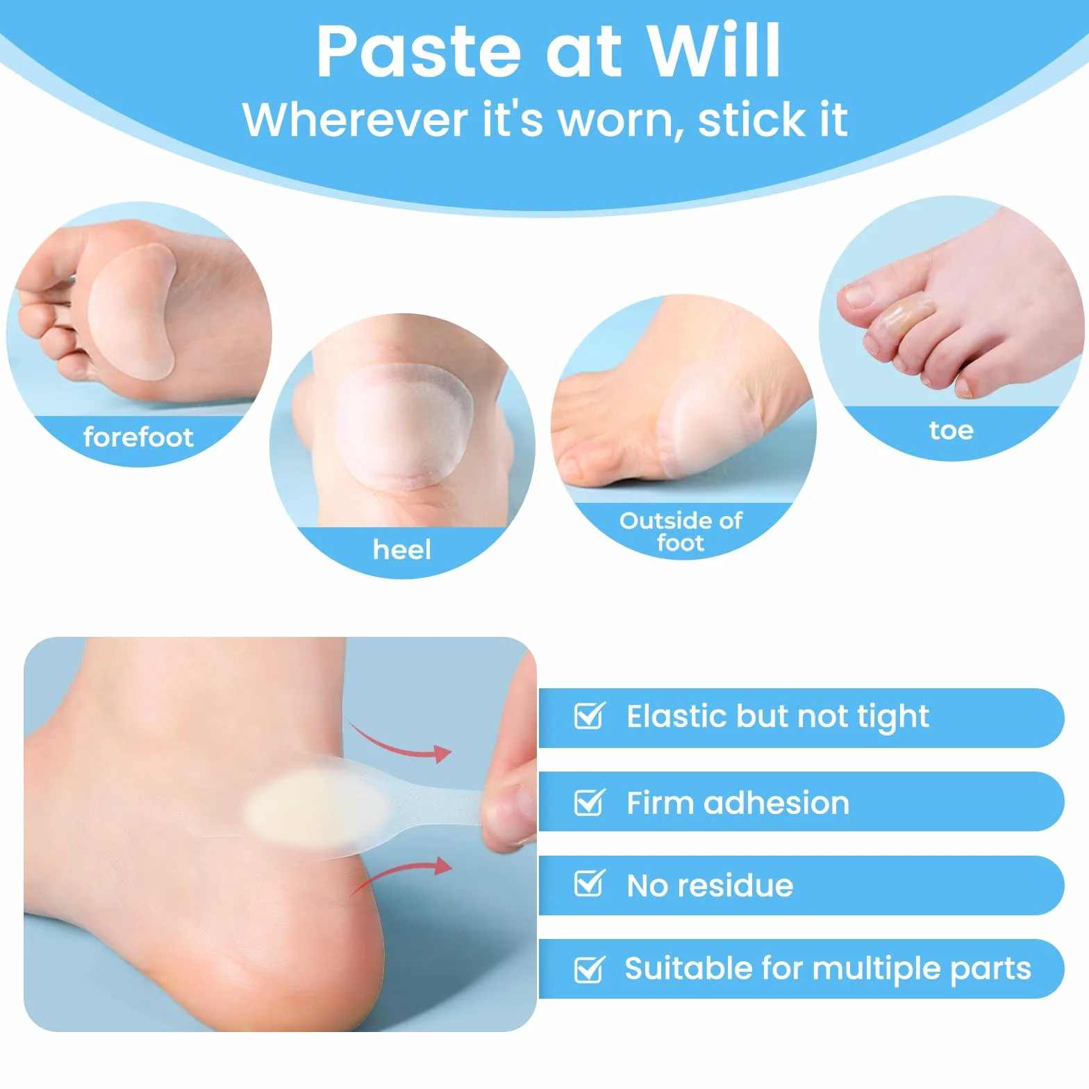 32 cerotti per bolle, blister, gel protezione vescica, tallone invisibile, idrocolloide, sollievo attrito dita, avampiede
