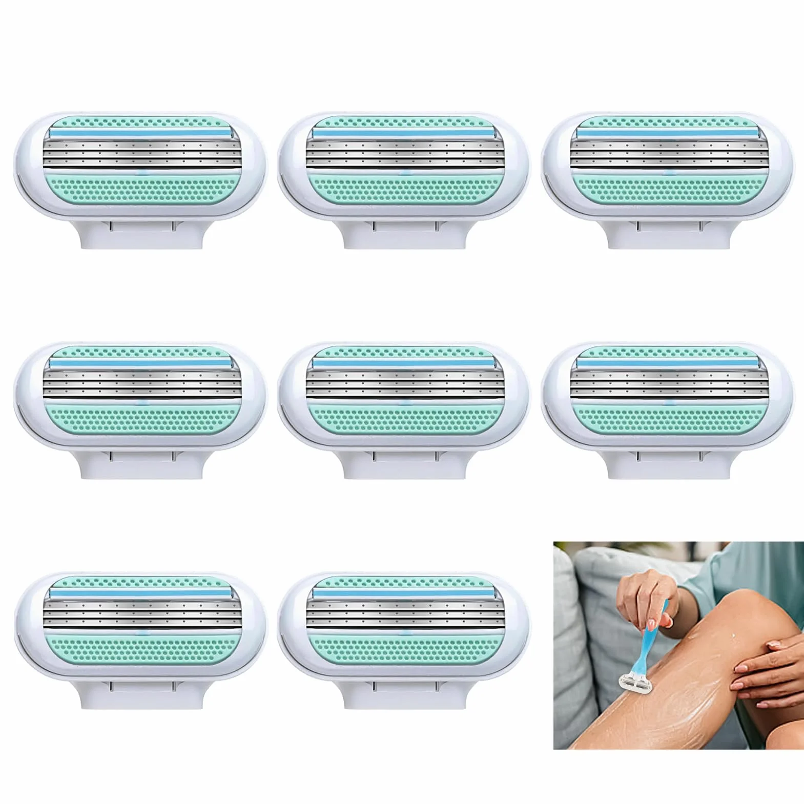 8 Lamette Ricambio Rasoio Donna, Lame Rasoio Venus Universali Testine a 3 Lame con Striscia Idratante, Lame Lavabili e Riutilizzabili, Facili da Sostituire, Ideali per Uso Quotidiano (Blu)