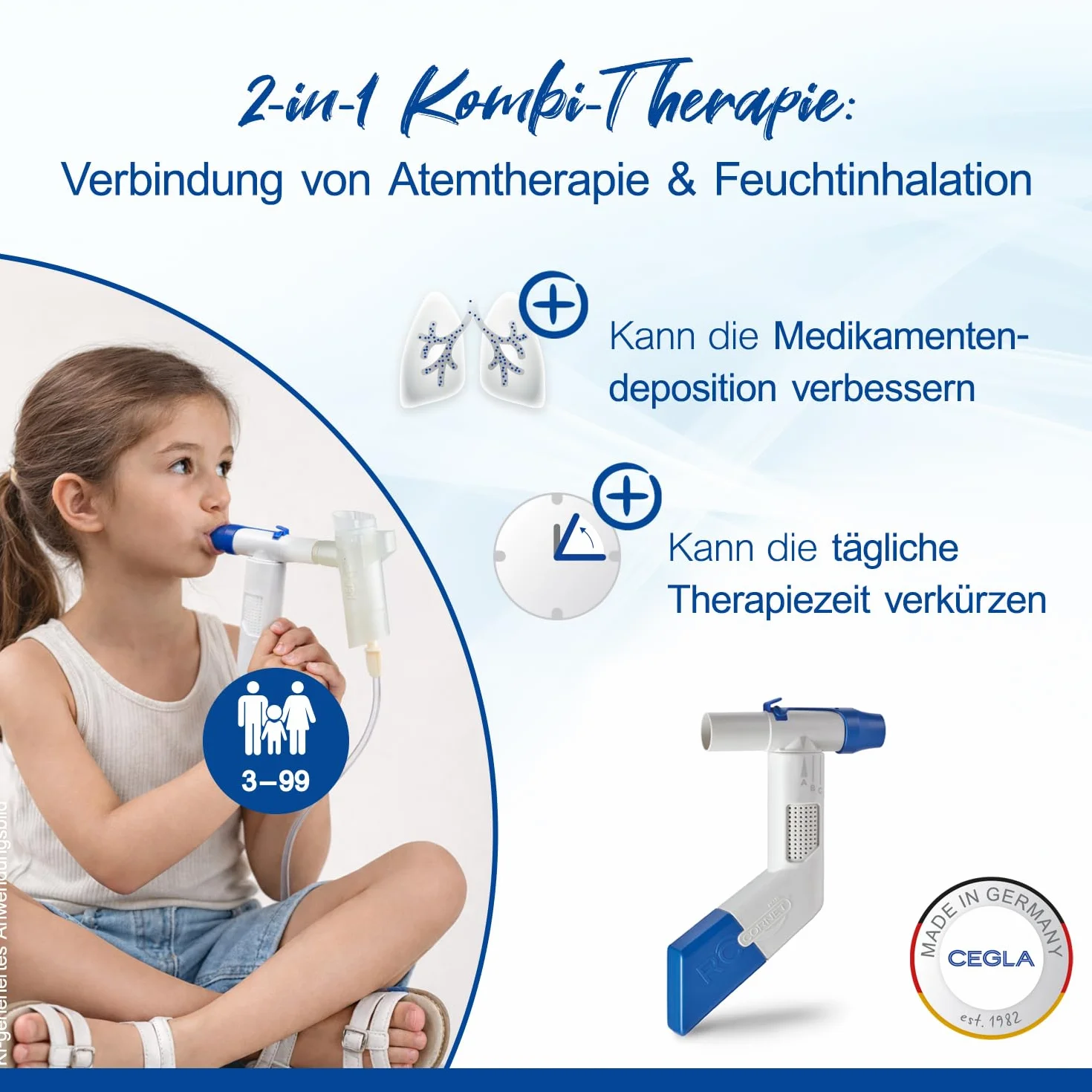 CEGLA RC-Cornet PLUS Dispositivo per terapia respiratoria, riduce tosse, scioglie muco, libera vie respiratorie