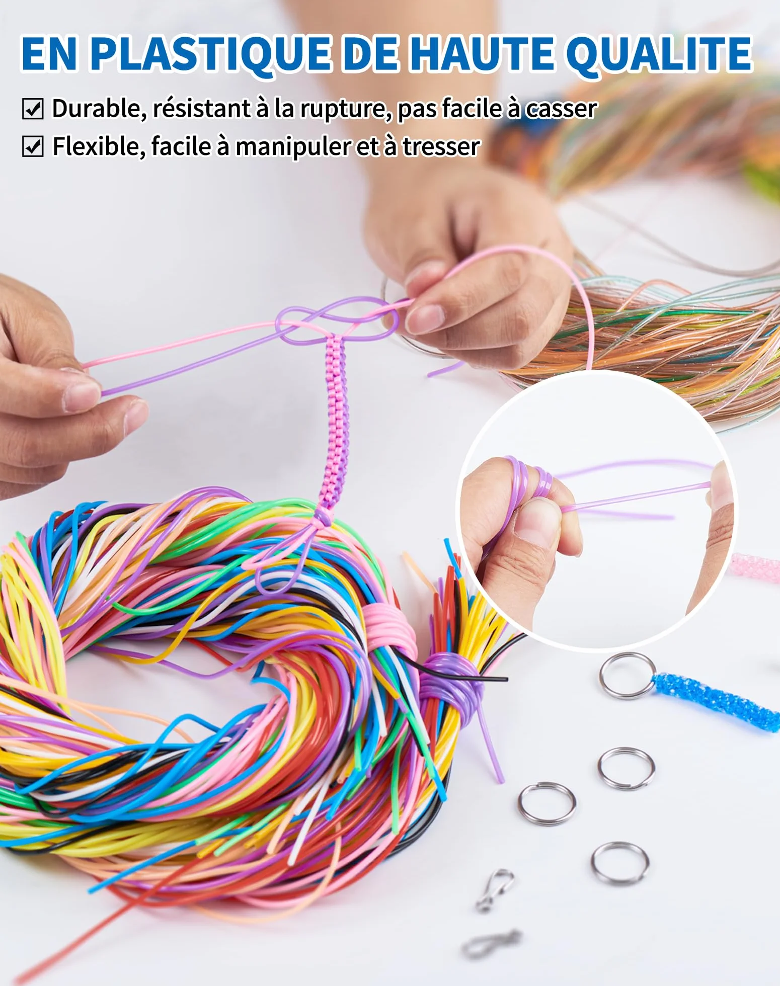 SOSALUK Scoubidou DOO - 200 nastri con paillettes e classici Scoobydoo per il fai da te, per bracciali, collane, portachiavi, set con portachiavi e ganci, regalo per ragazze