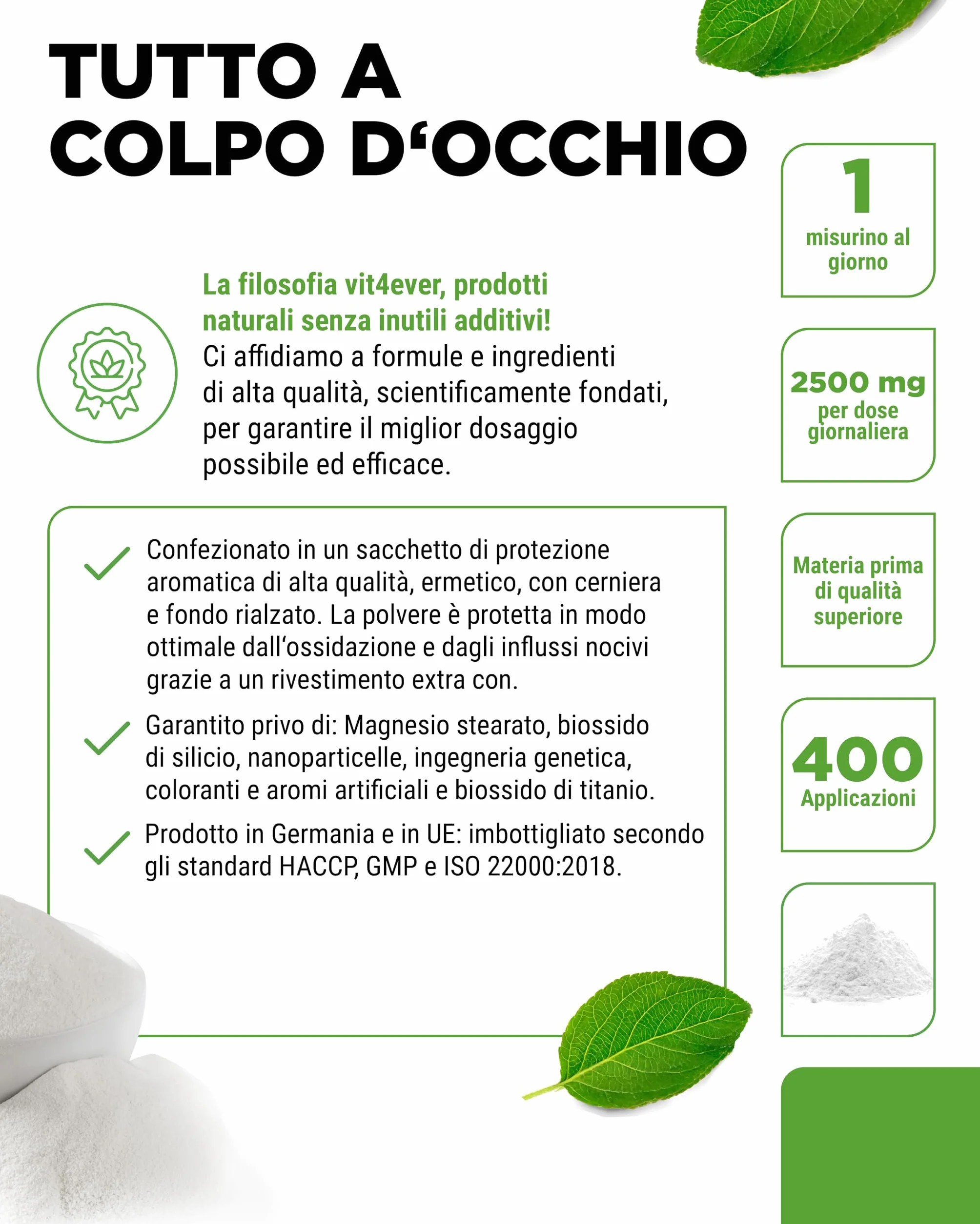 Polvere di L-Taurina 1000 g (1 kg) Vegano Purezza 99%