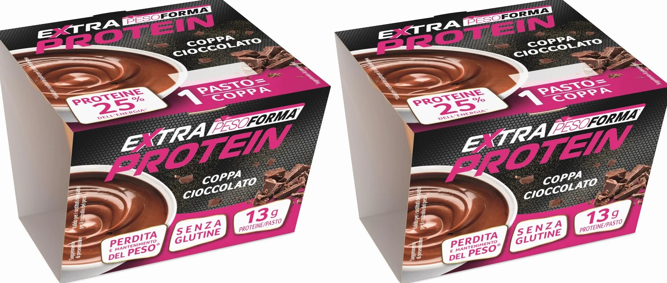 PESOFORMA - EXTRA PROTEIN - Coppa gusto cioccolato - Pasto sotitutivo proteico per il controllo del peso - 13g di proteine per pasto - Con vitamina D, vitamina C, vitamina E, magnesio - 210g