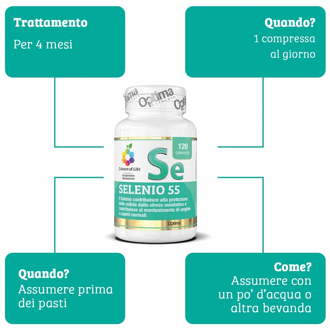 Colours of Life Selenio 55 - Integratore di Selenio - Antiossidante - Mantenimento di unghie e capelli normali - Vegano, 120 compresse