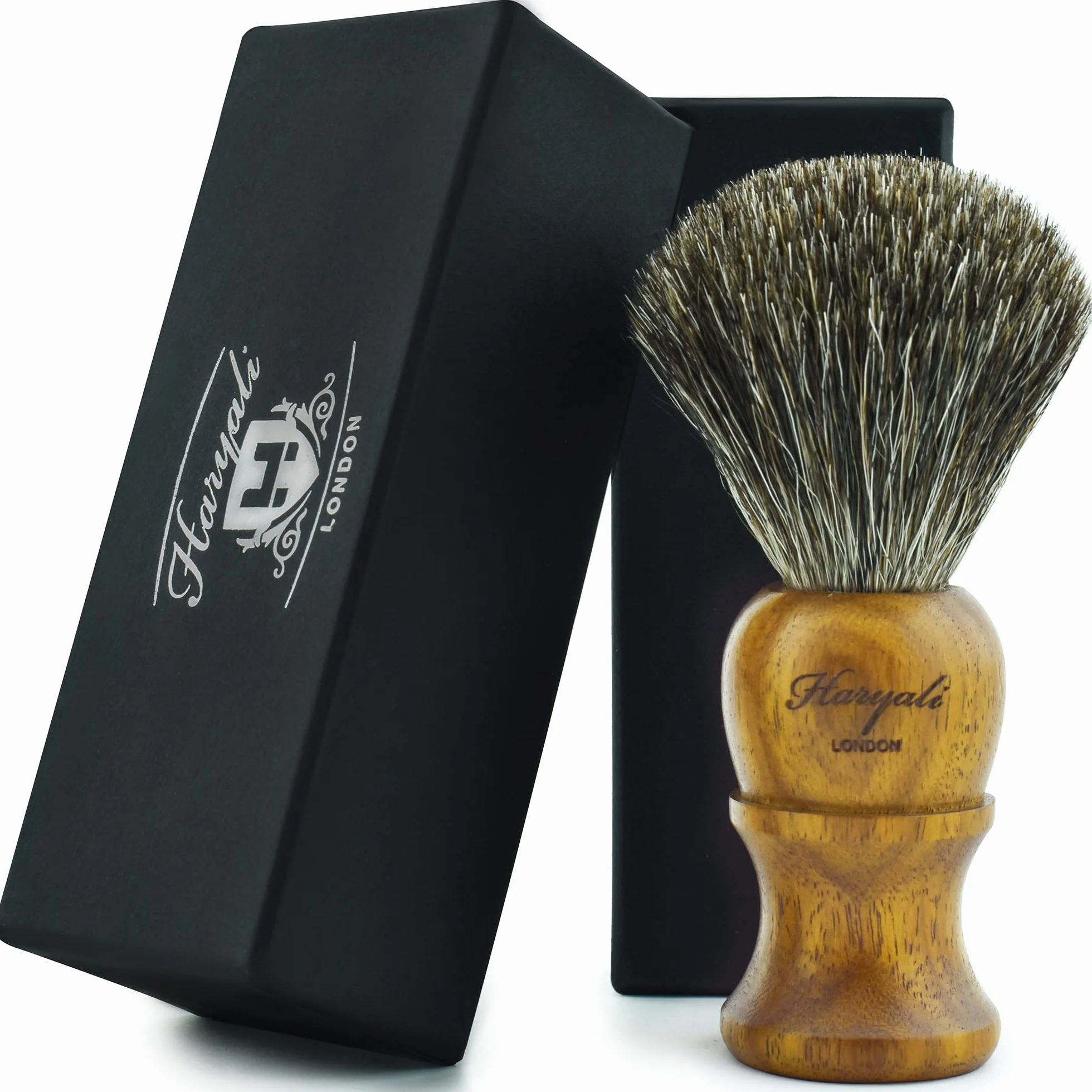 Haryali London, Pennello da barba in puro legno di tasso per uomo - Pennello da barba tradizionale per una schiuma ricca, accessorio da barba per uomo ideale per pelli sensibili