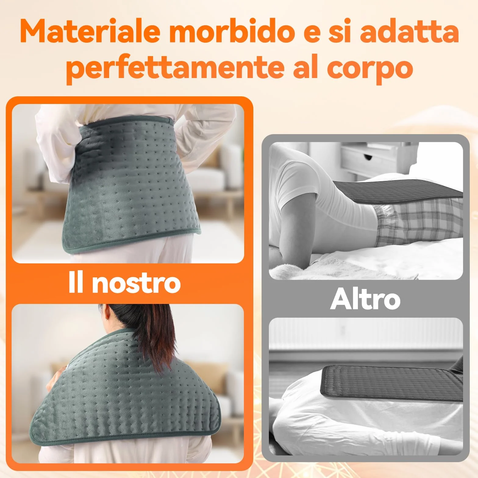 Termoforo Elettrico Lombare, 30x60cm Termoforo Lombare Ricaricabile Con timer di 4 ore e 6 Livelli di Riscaldamento Spegnimento Automatico,Lavabile Cuscino Elettrico Riscaldante Grigio