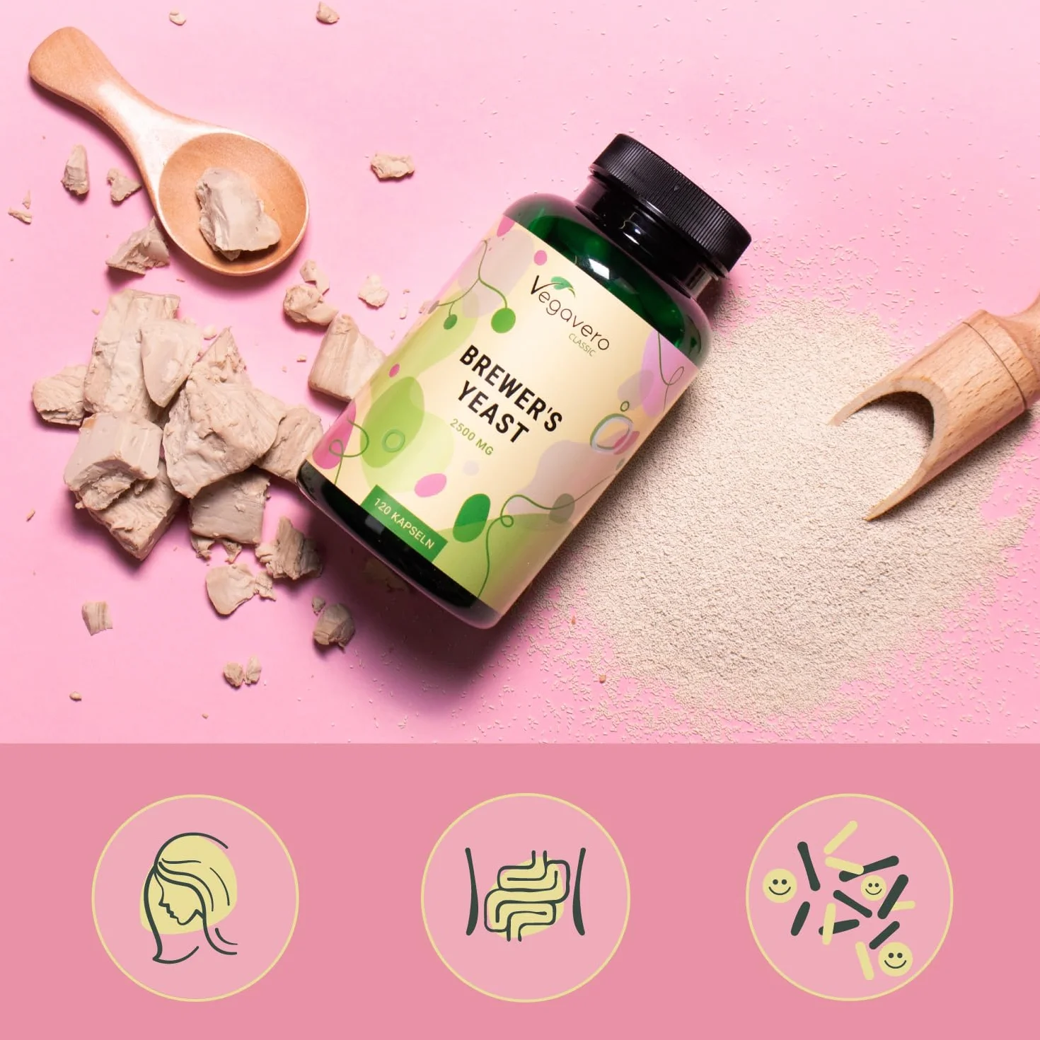 Vegavero® Lievito di Birra 2500 mg 120 Capsule Integratore Capelli Unghie Pelle Biotina Zinco Selenio Vegan
